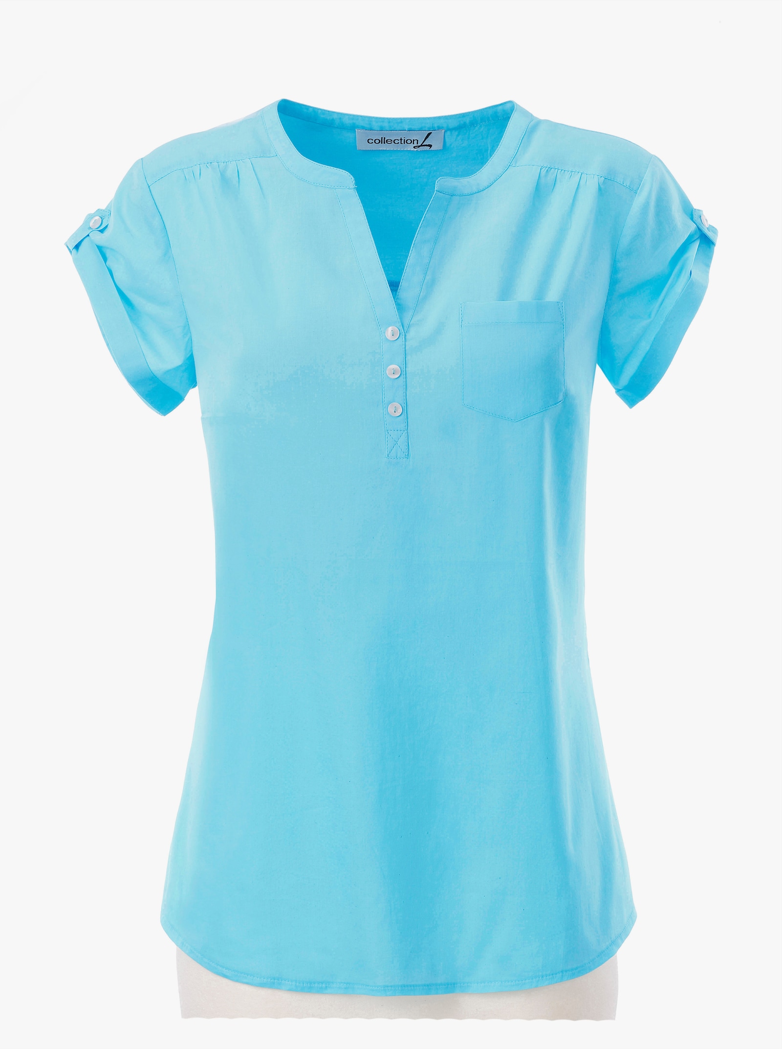 Blouse met korte mouwen en korte knoopsluiting - aqua
