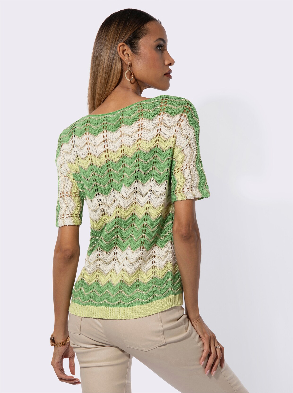 Ajourpullover - apfel-pistazie-gemustert