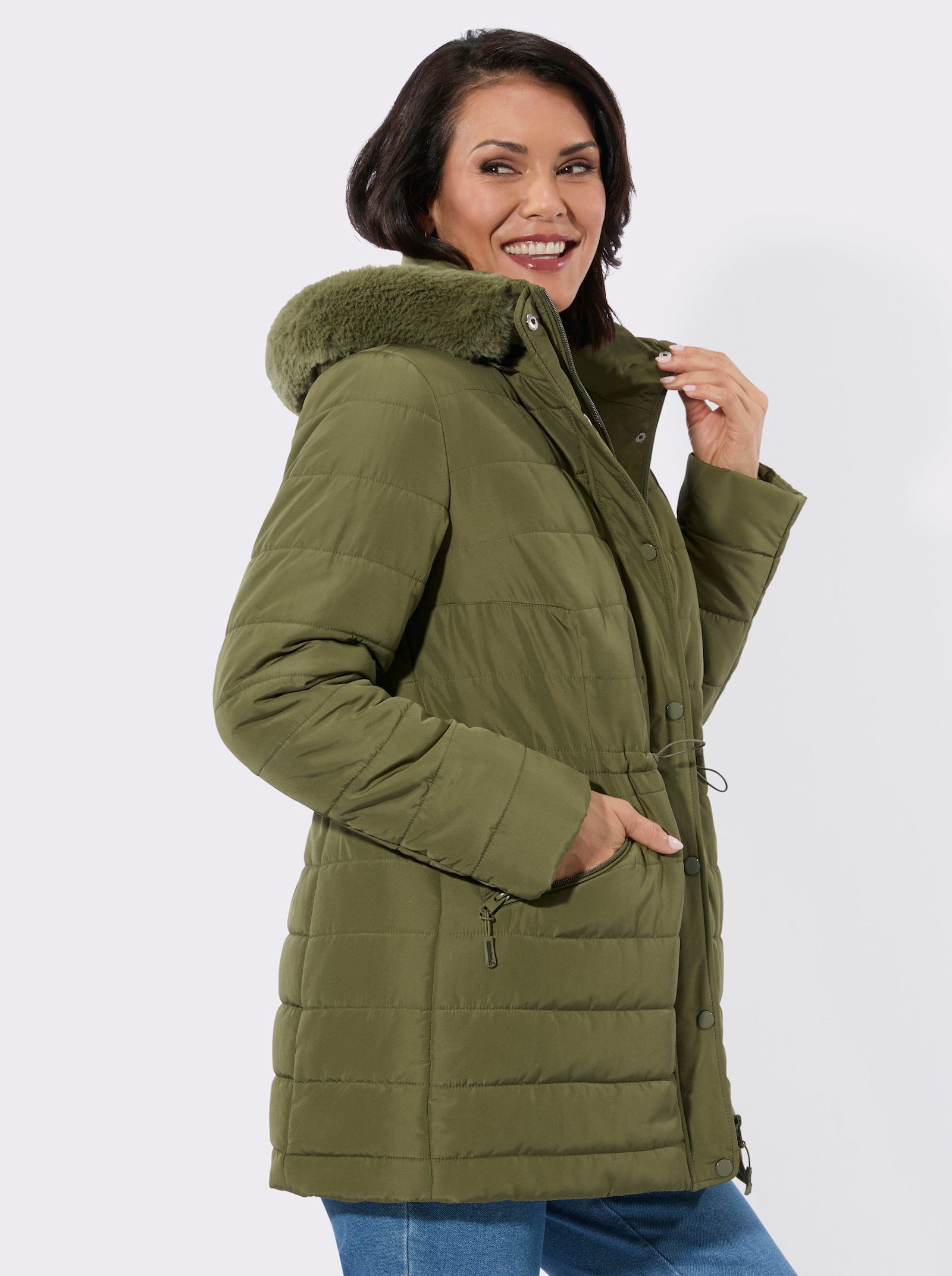 Steppjacke mit verdecktem Reißverschluss - oliv