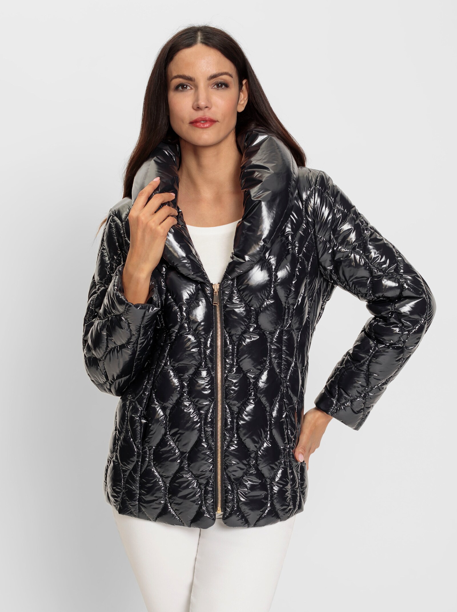 heine Winterjack in glanslook - zwart