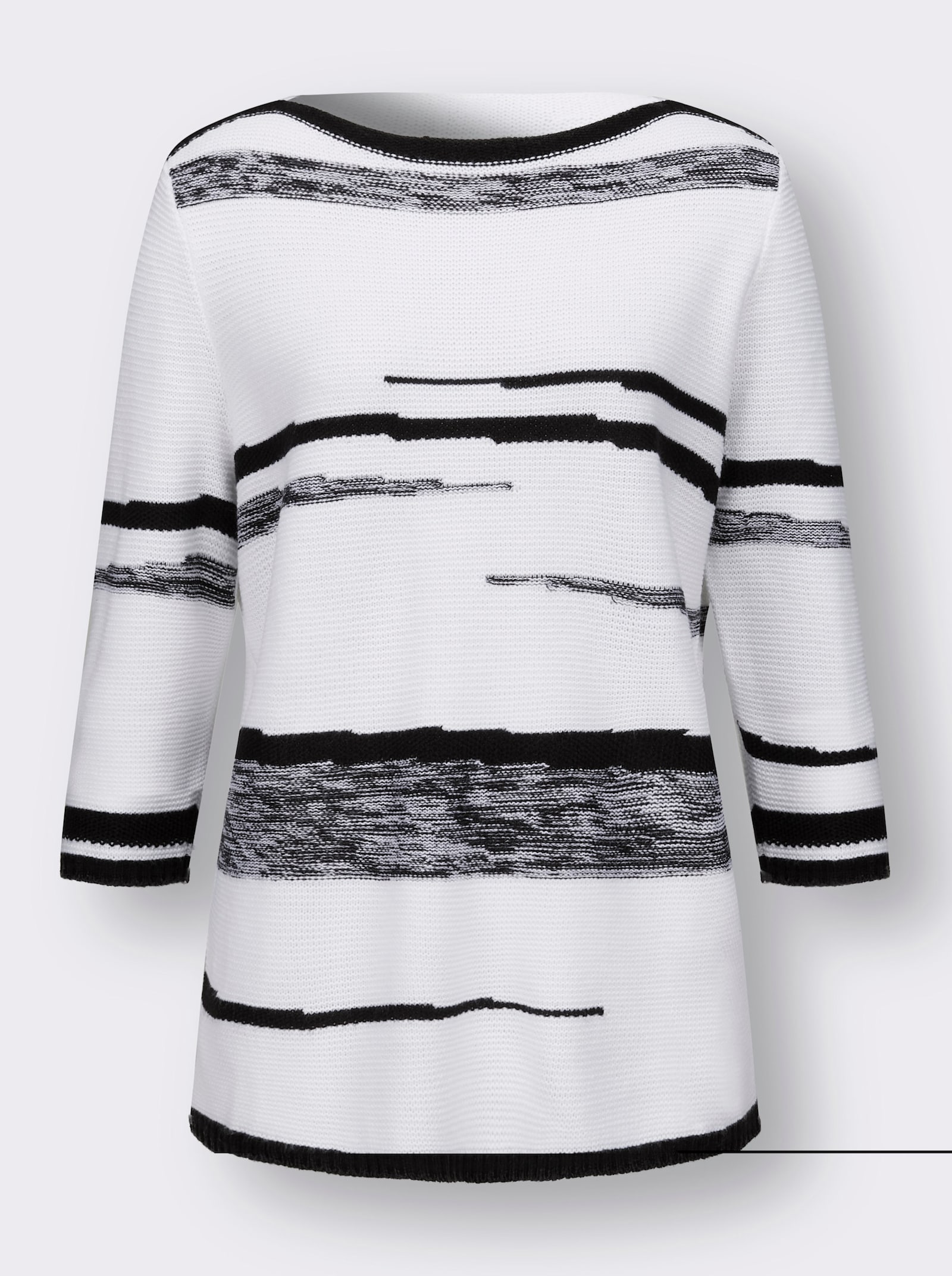 3/4 Arm-Pullover mit U-Boot-Ausschnitt - weiß-schwarz-gemustert