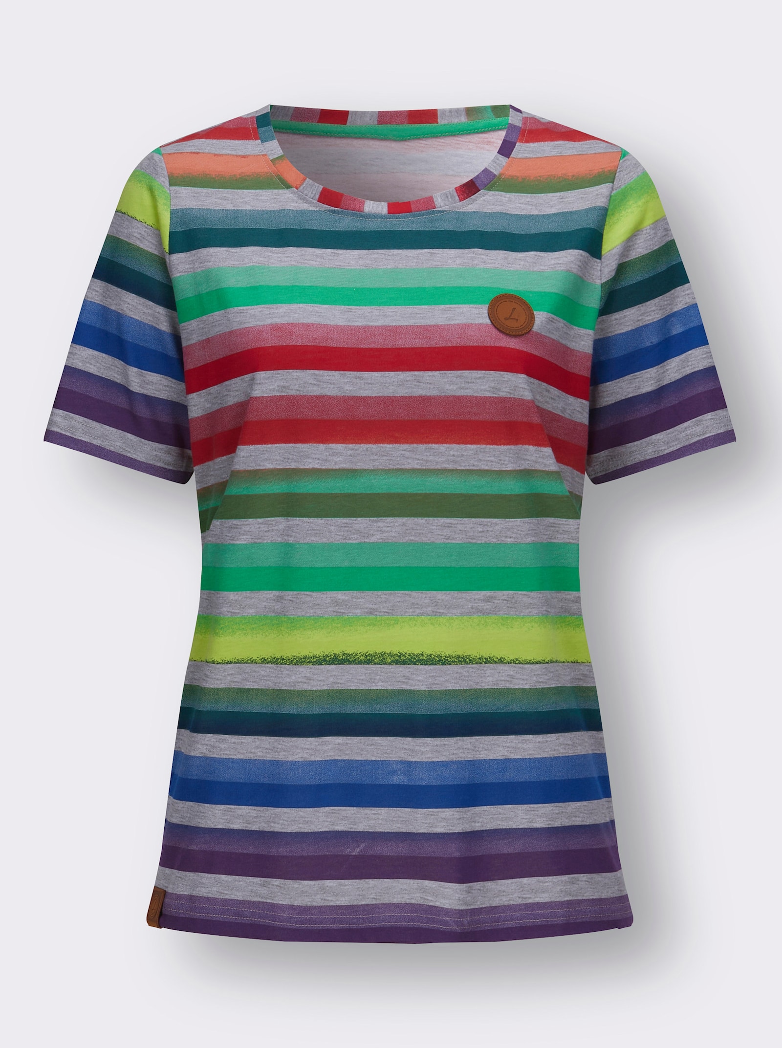 Ringelshirt im Farbmix - grau-grasgrün-meliert