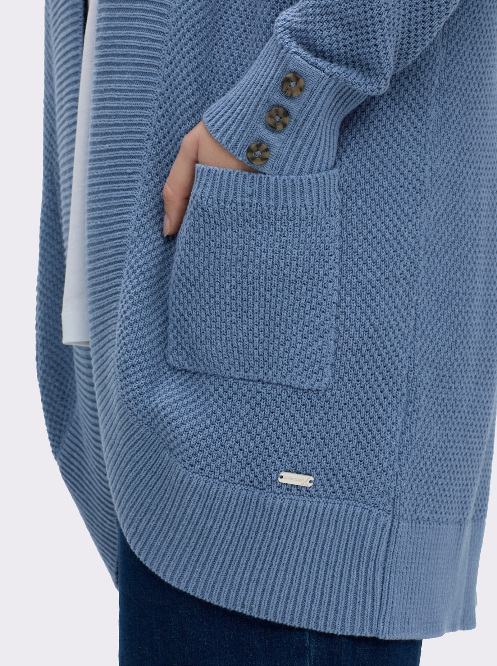 Longstrickjacke mit Struktur-Muster - mittelblau