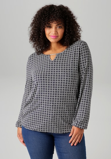 Aniston PLUS Langarmshirt - schwarz-weiß
