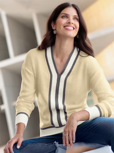 Langarm-Pullover mit Kontrastverarbeitung - sand-ecru