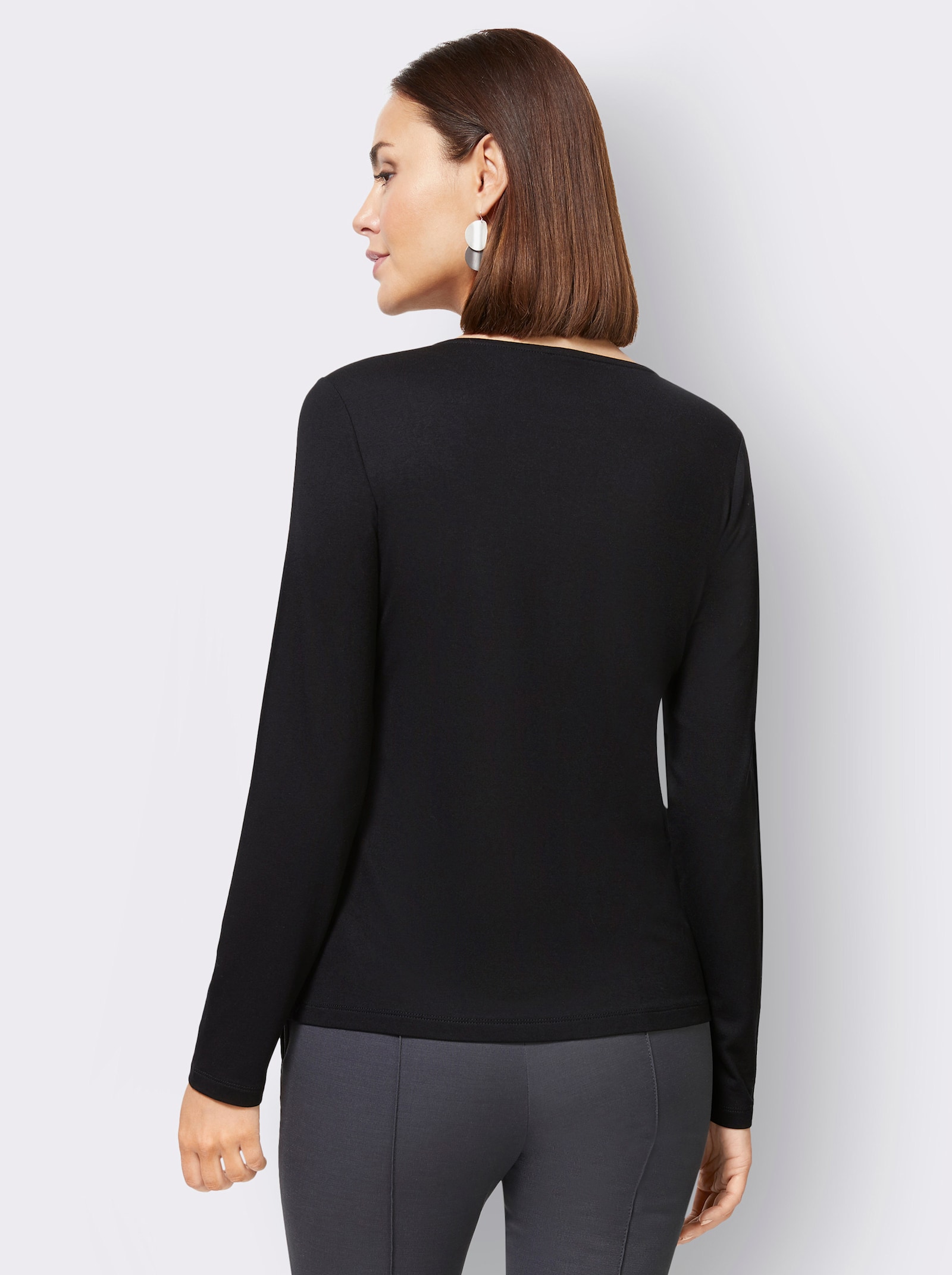 T-shirt à manches longues avec empiècement en tulle transparent - noir