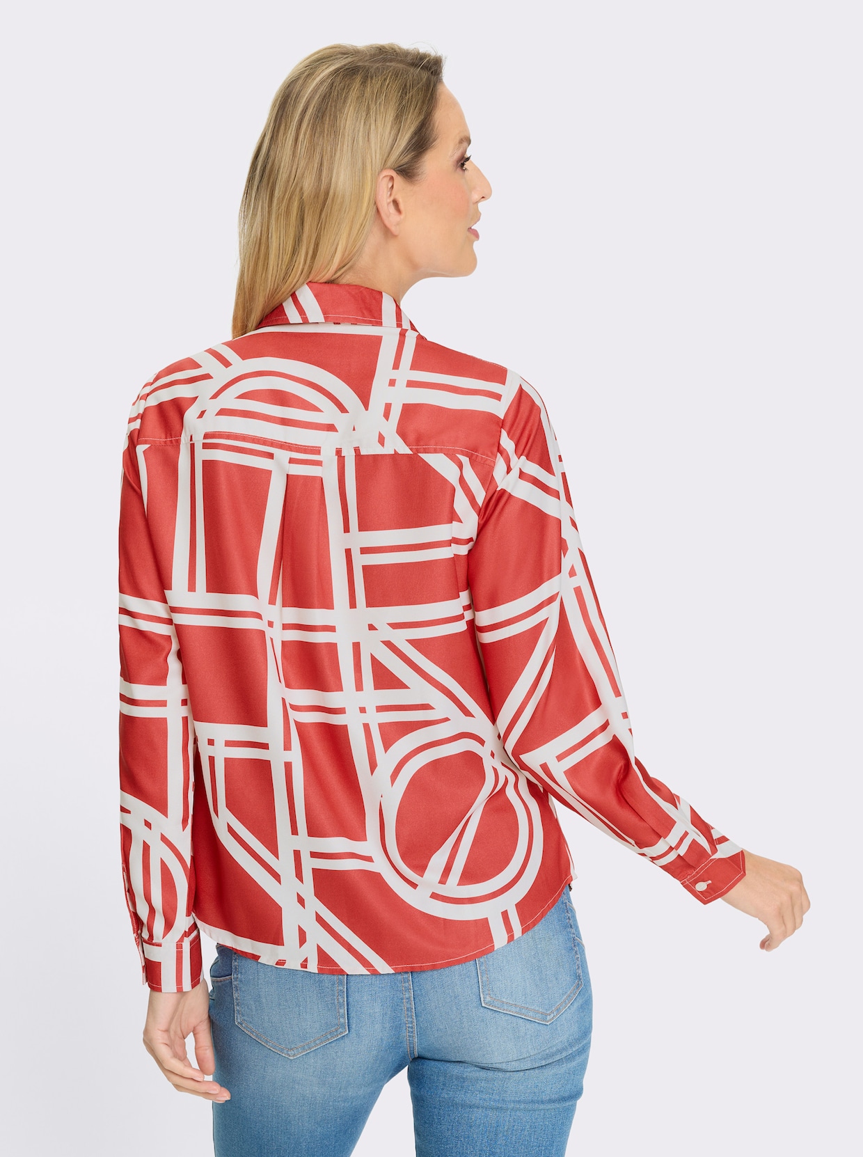heine Druckbluse - rot-ecru-bedruckt