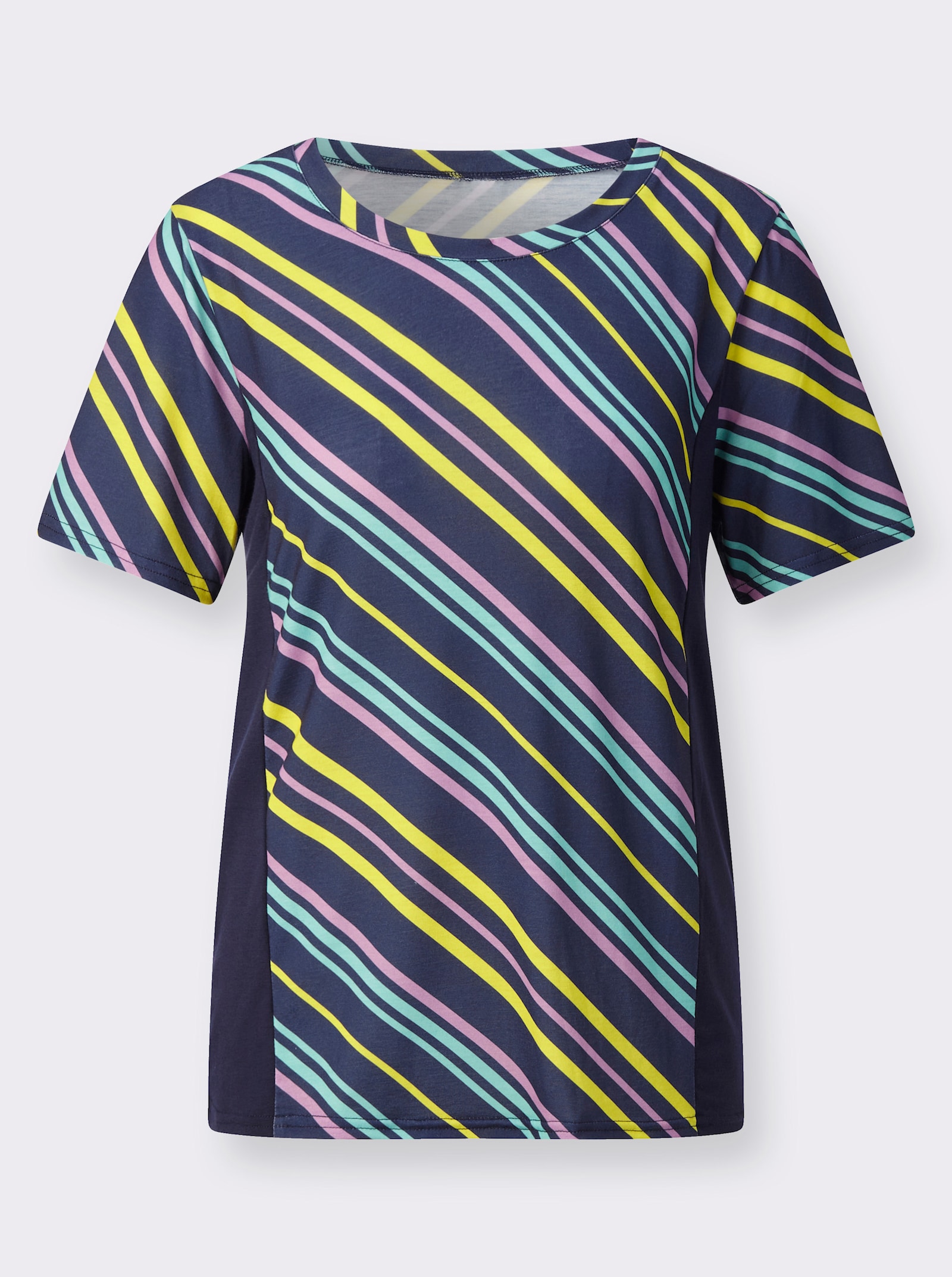 Freizeitshirt mit einfarbigen Einsätzen, gestreift - blaugrün-gemustert