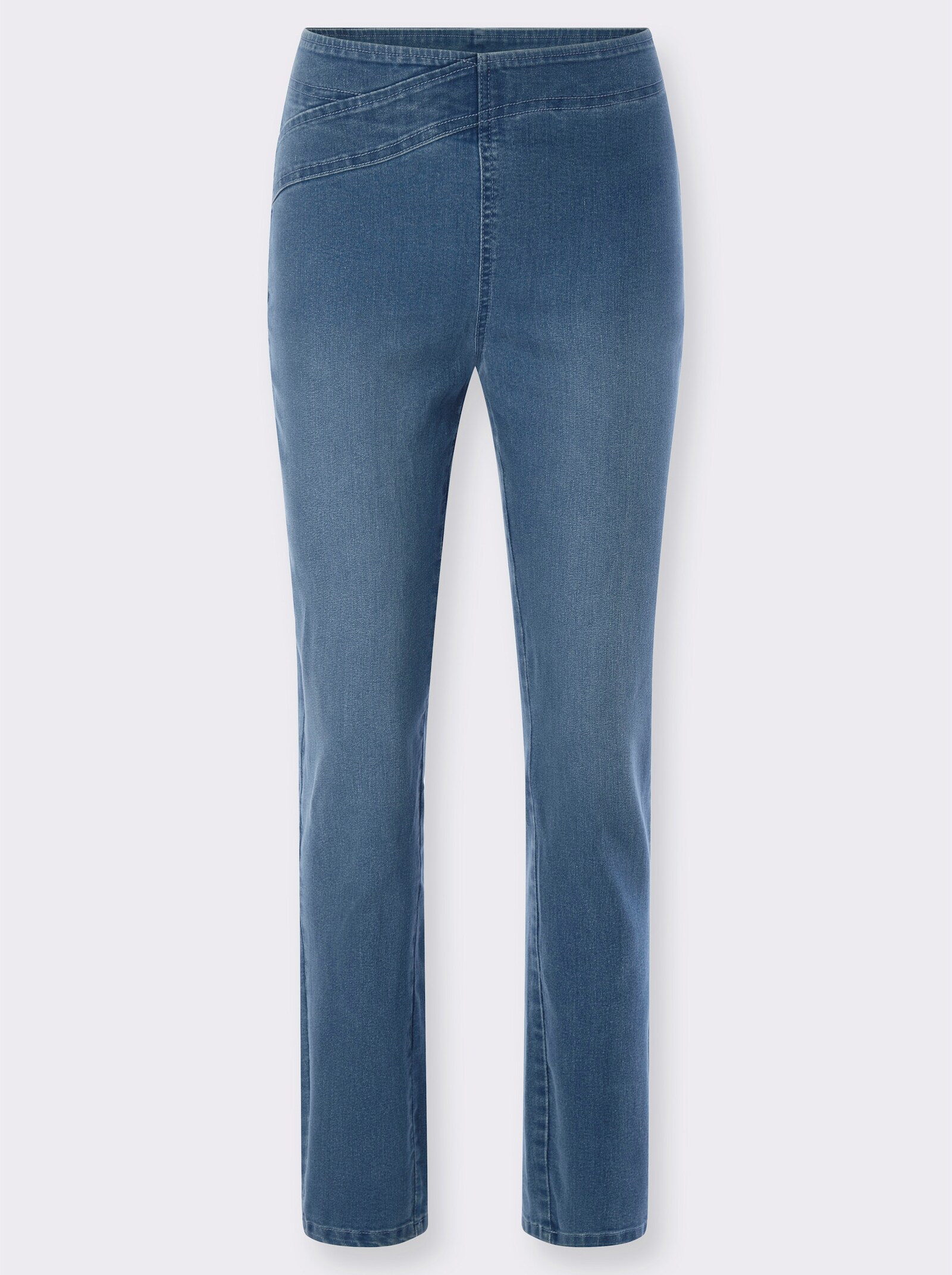 Jeans mit überlappendem Dehnbund - blue-bleached