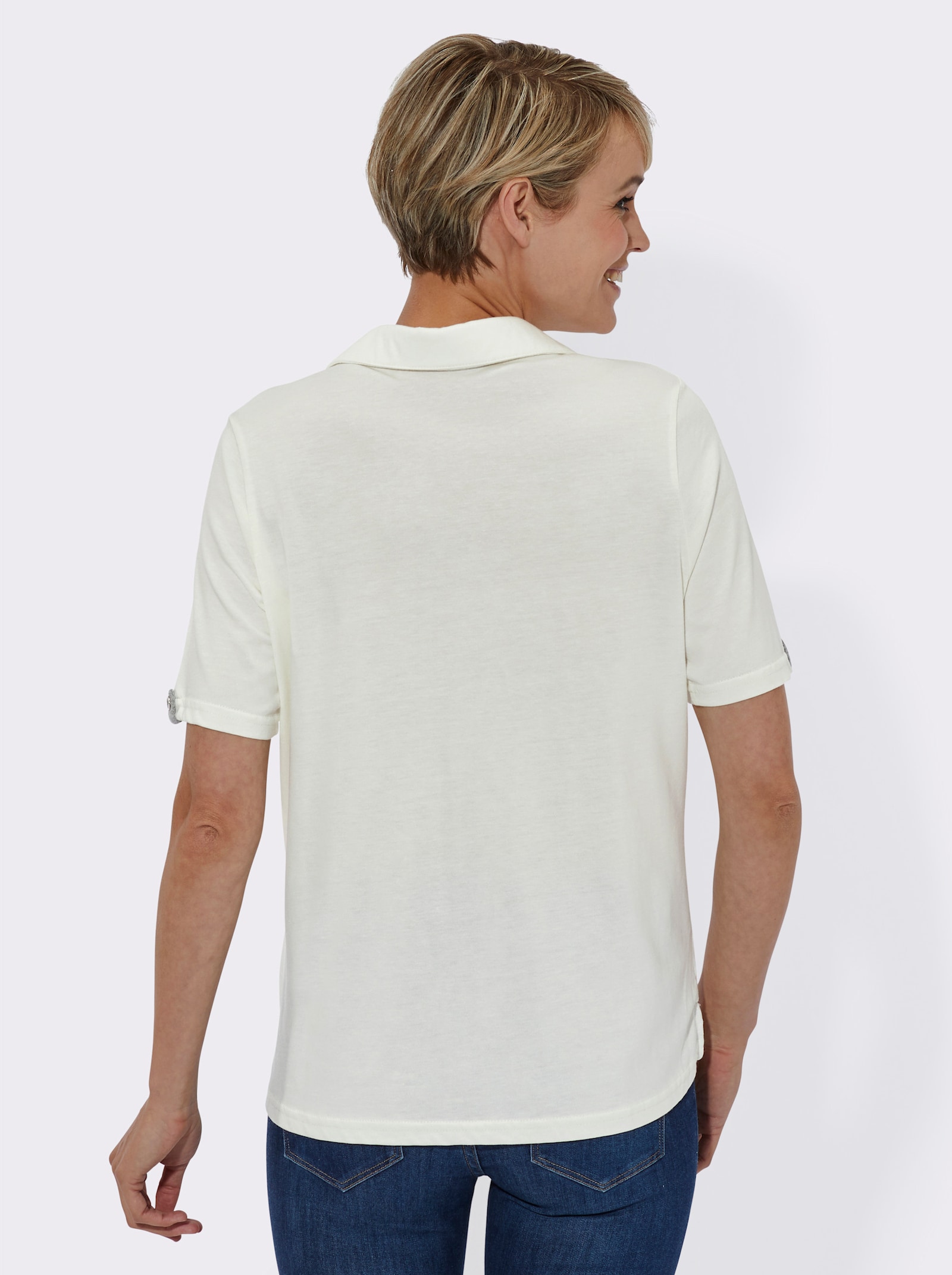 Poloshirt mit Zierriegel - ecru