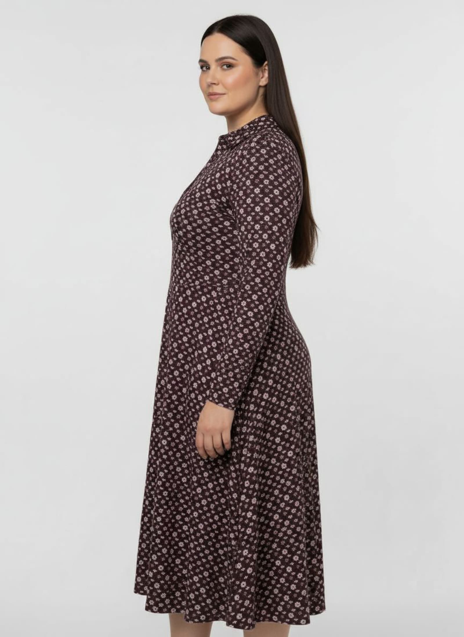 Jerseykleid im Mille-fleurs-Dessin - burgund-ecru-bedruckt