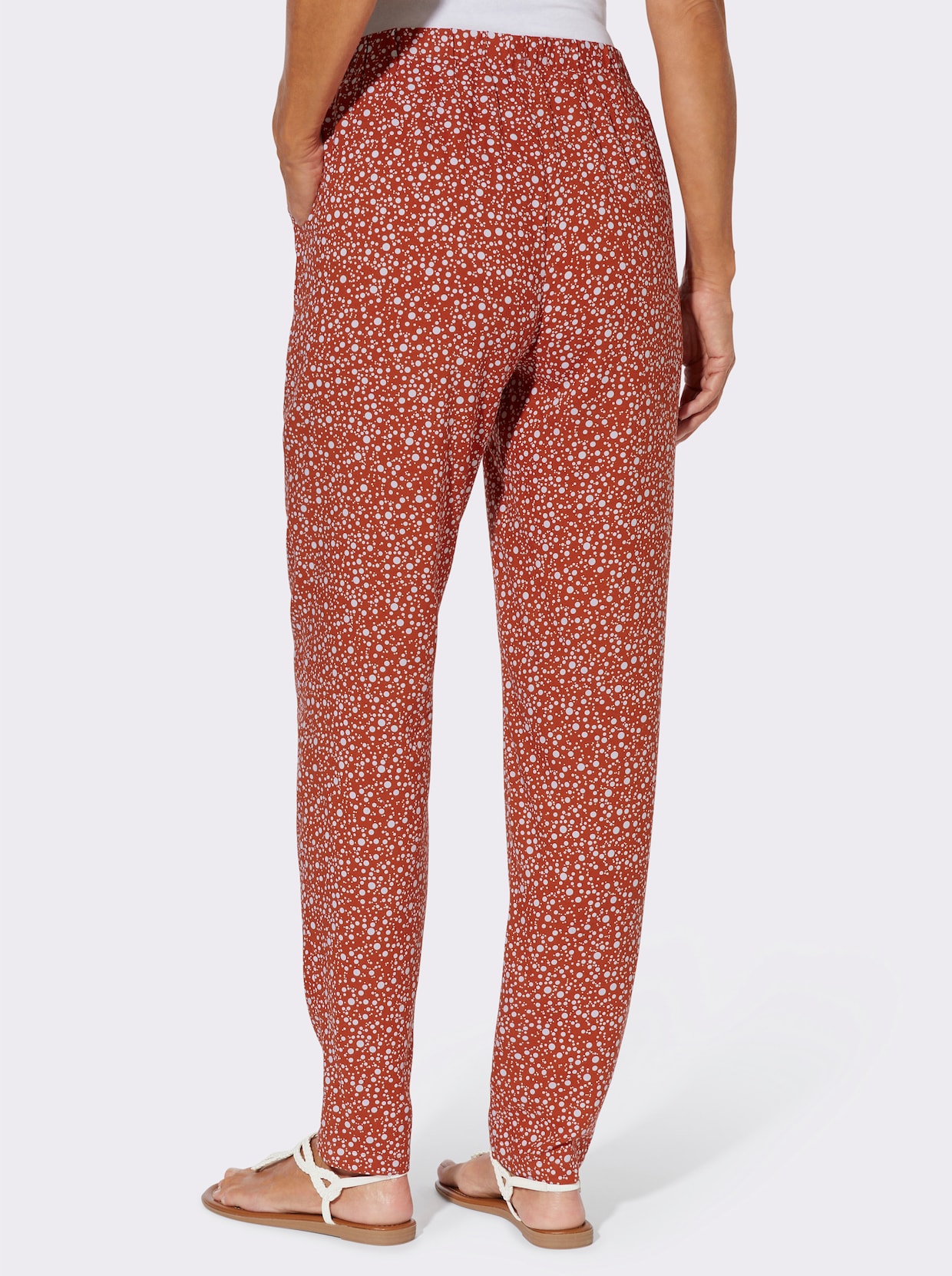 Schlupfhose mit Punktedessin - rostrot-weiß-bedruckt