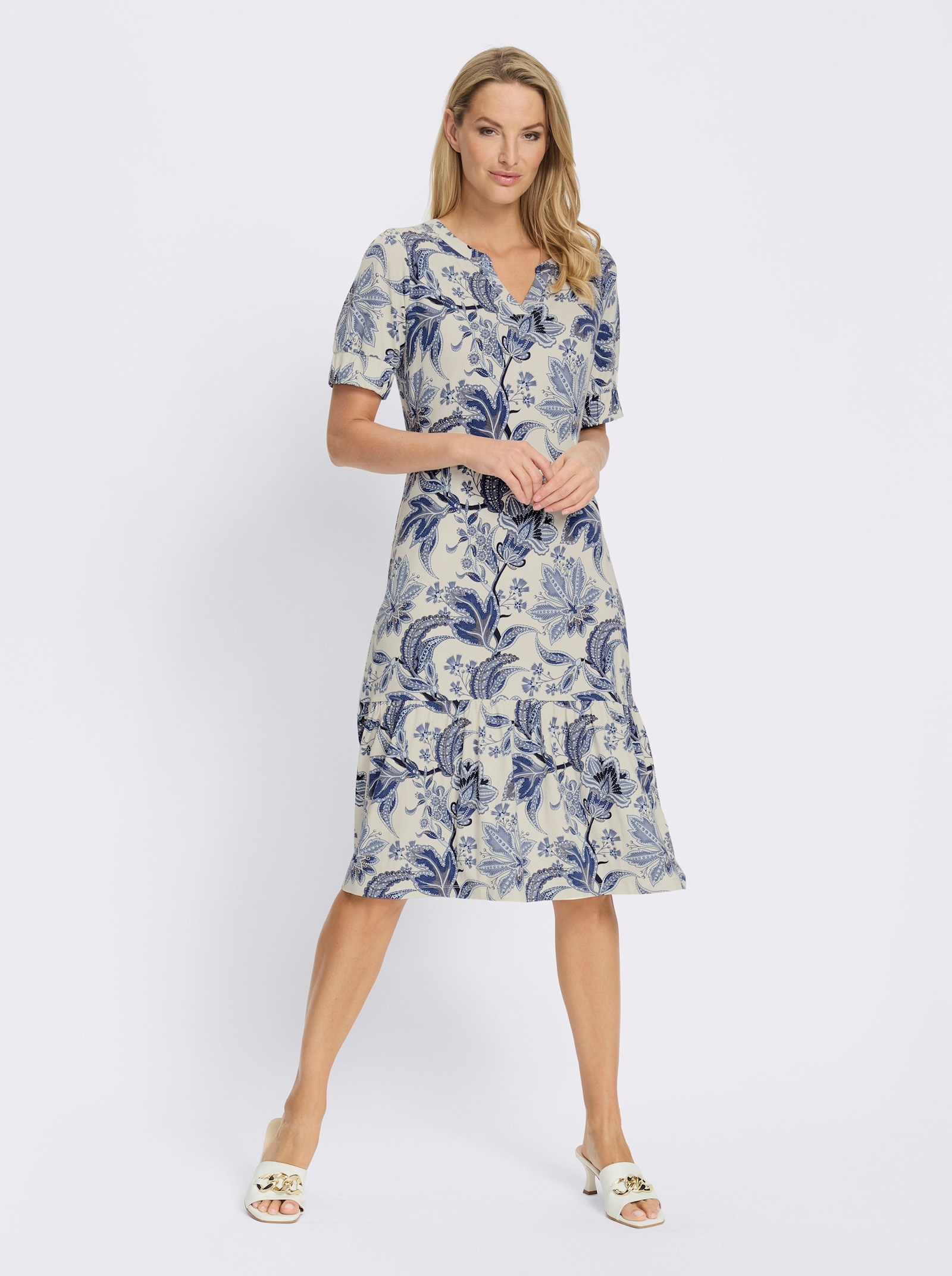 heine Robe imprimée avec manches bouffantes - couleur ivoire-marine imprimé