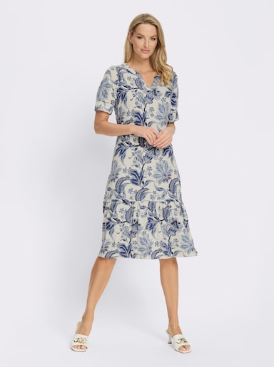 heine Druckkleid mit Puffärmeln - champagner-marine-bedruckt