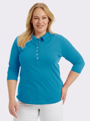 Poloshirt mit langer Knopfleiste - aqua