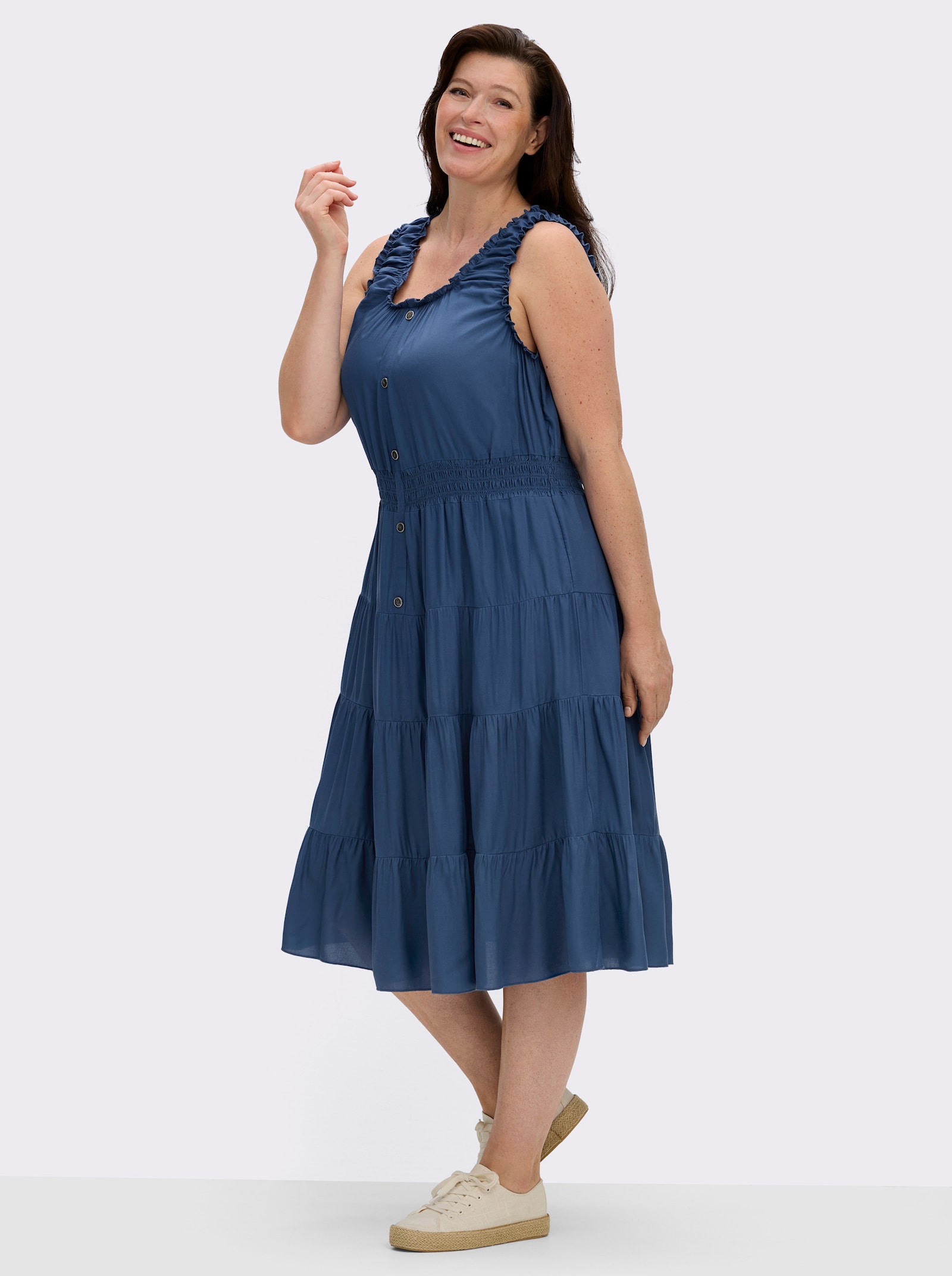  Stufenkleid mit Smok-Einsatz - jeansblau