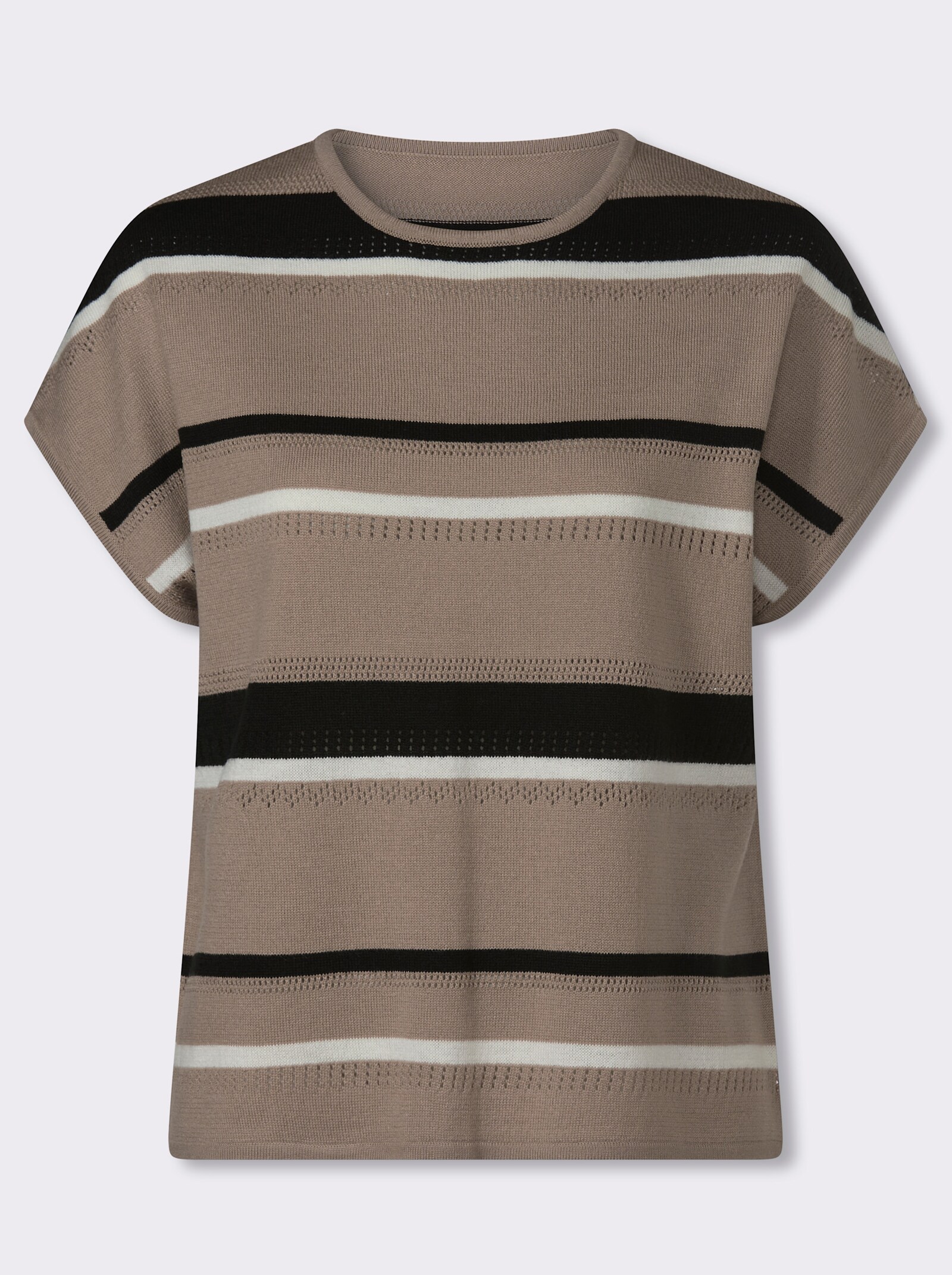Kurzarmpullover mit Ajourmuster - sesam-schwarz-gemustert