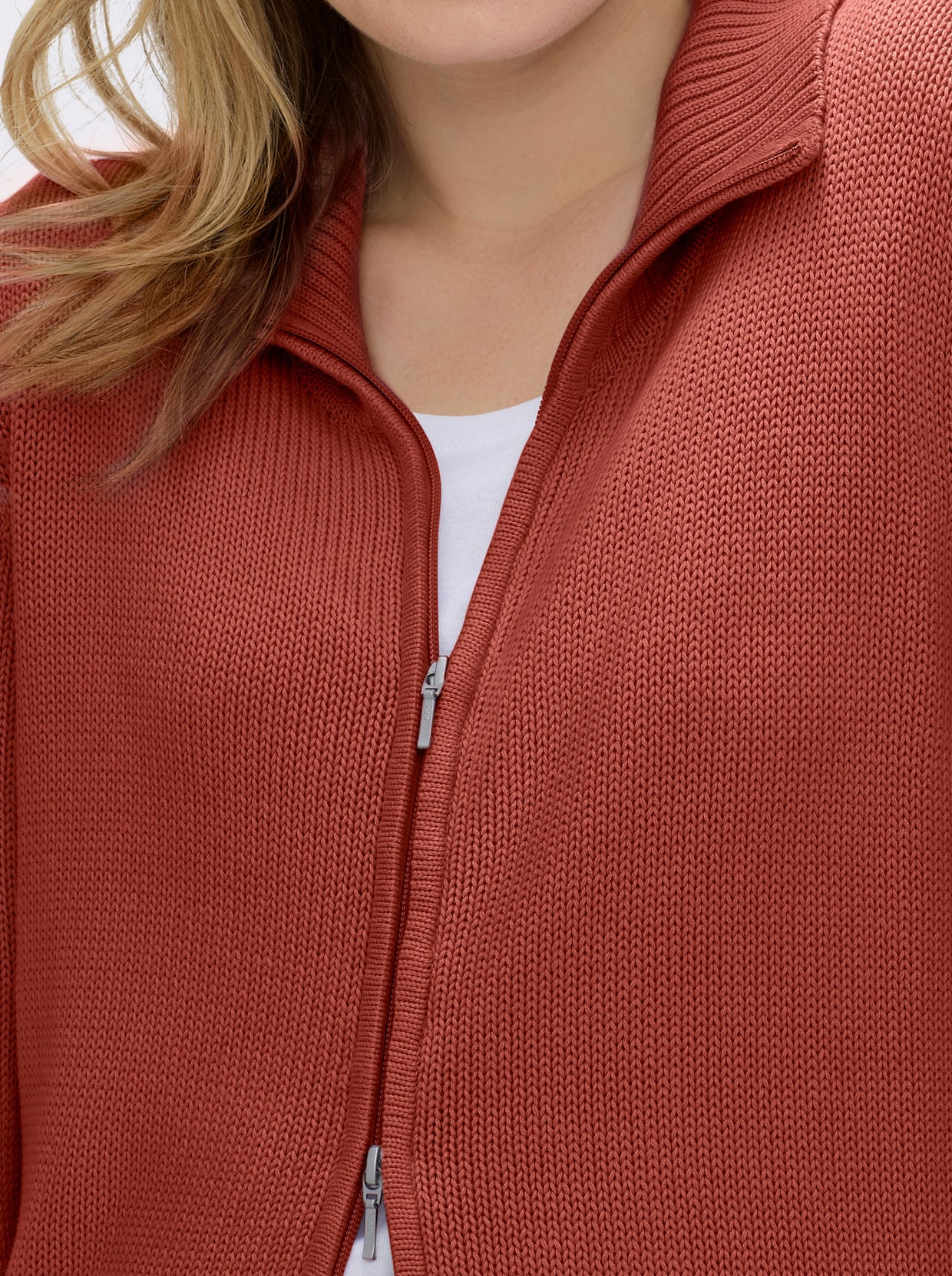 Strickjacke mit 2-Wege-Reißverschluss - rostrot