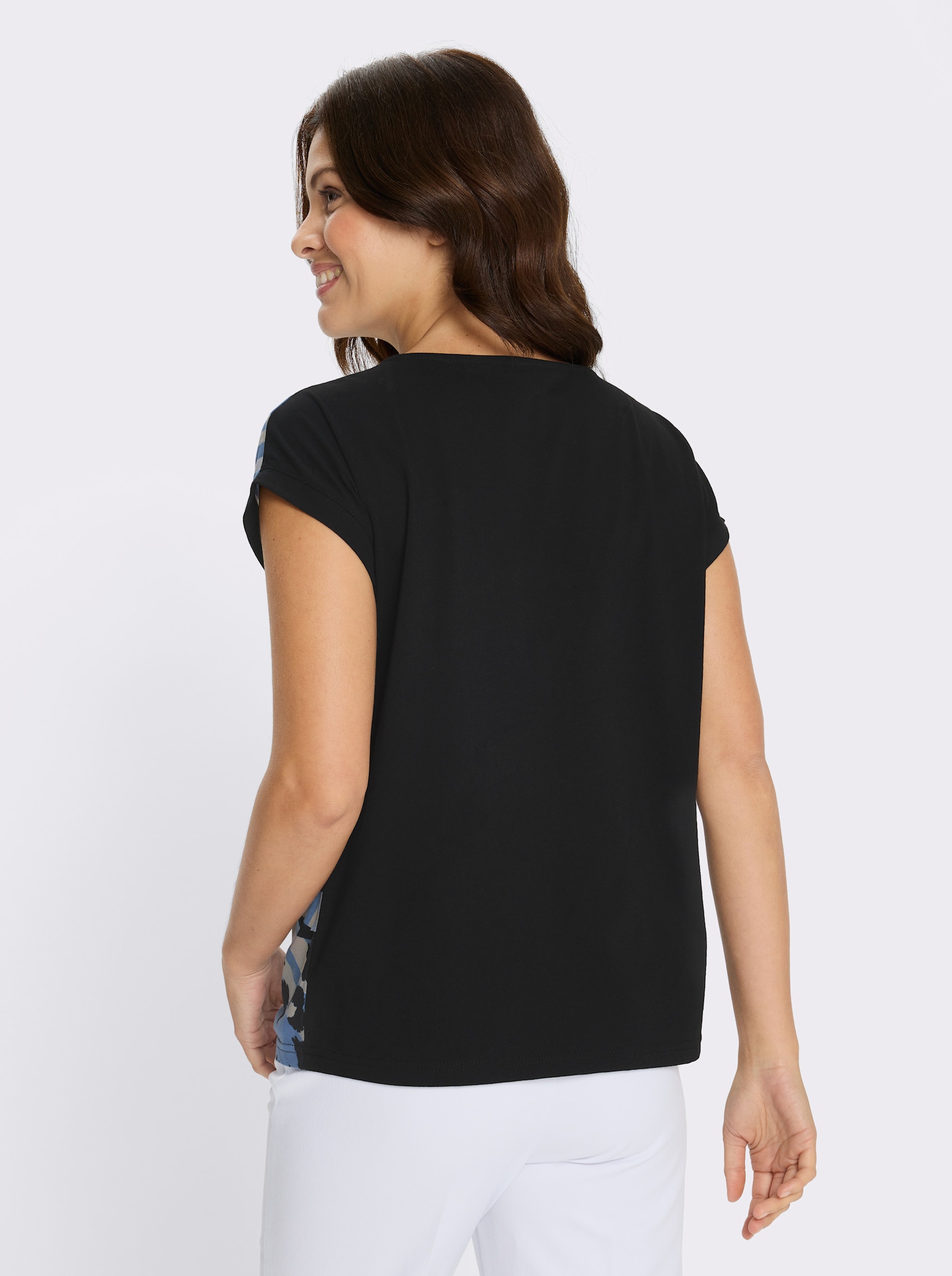 Kurzarmshirt mit bedrucktem Vorderteil - eisblau-schwarz-bedruckt