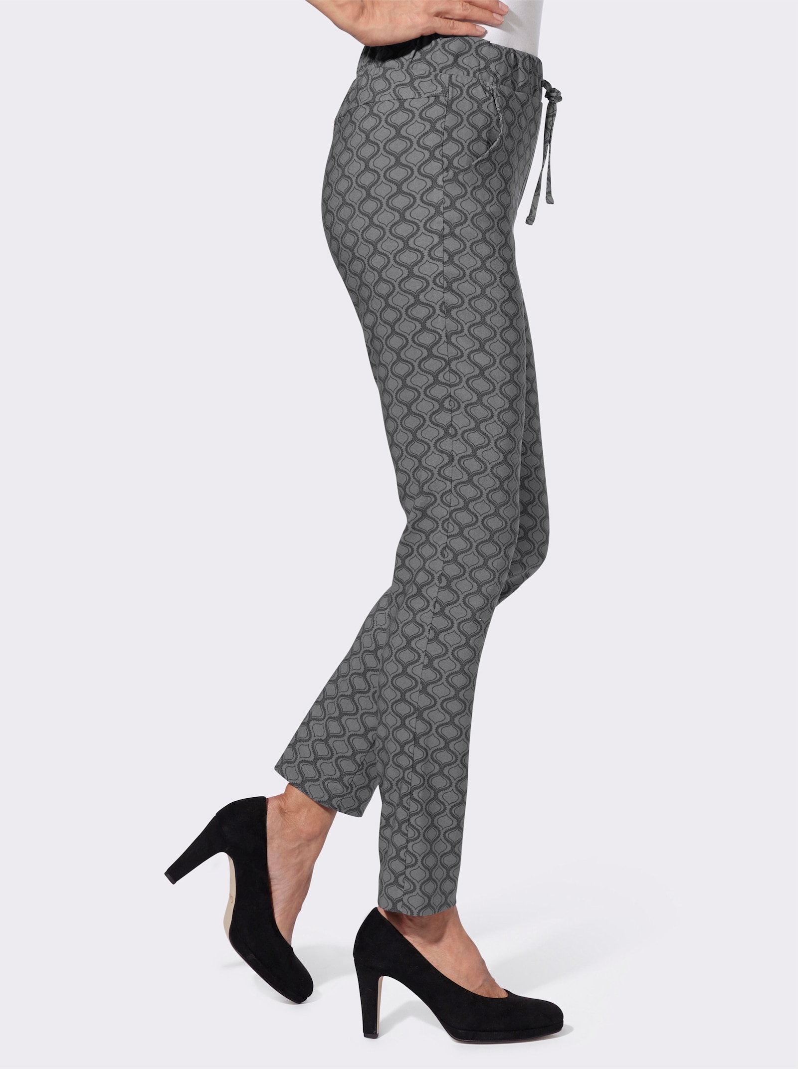 Bengalinebroek in grafisch dessin - antraciet/grafiet bedrukt