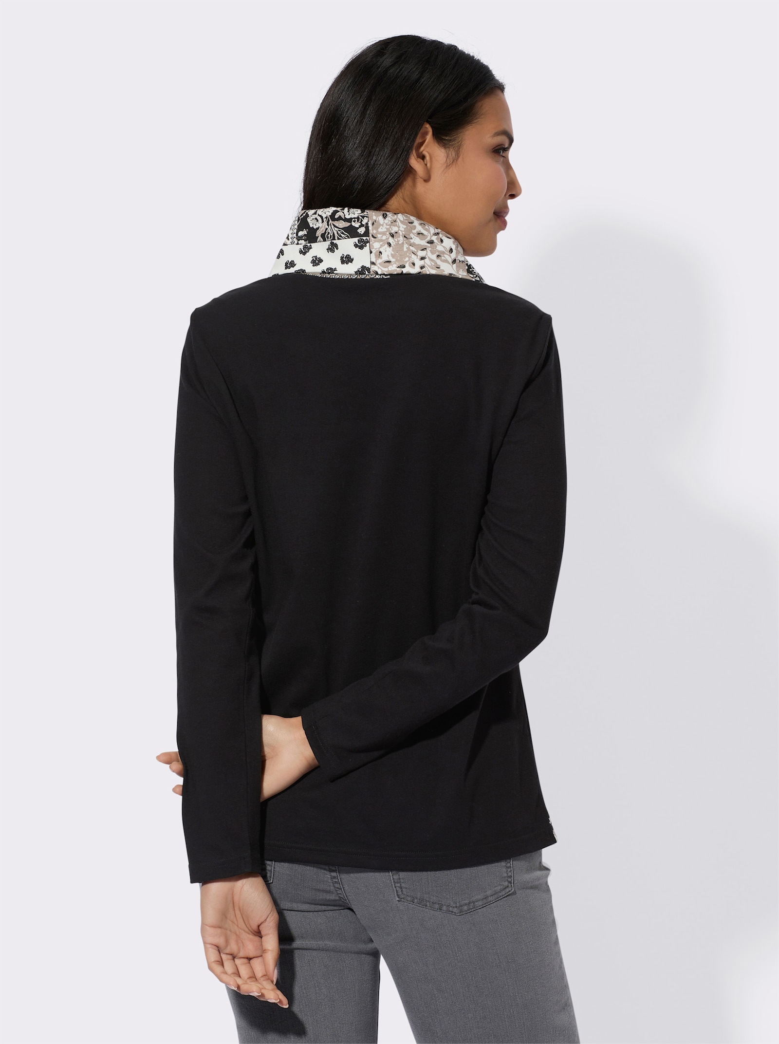 Rollkragen-Shirt - schwarz-ecru-bedruckt