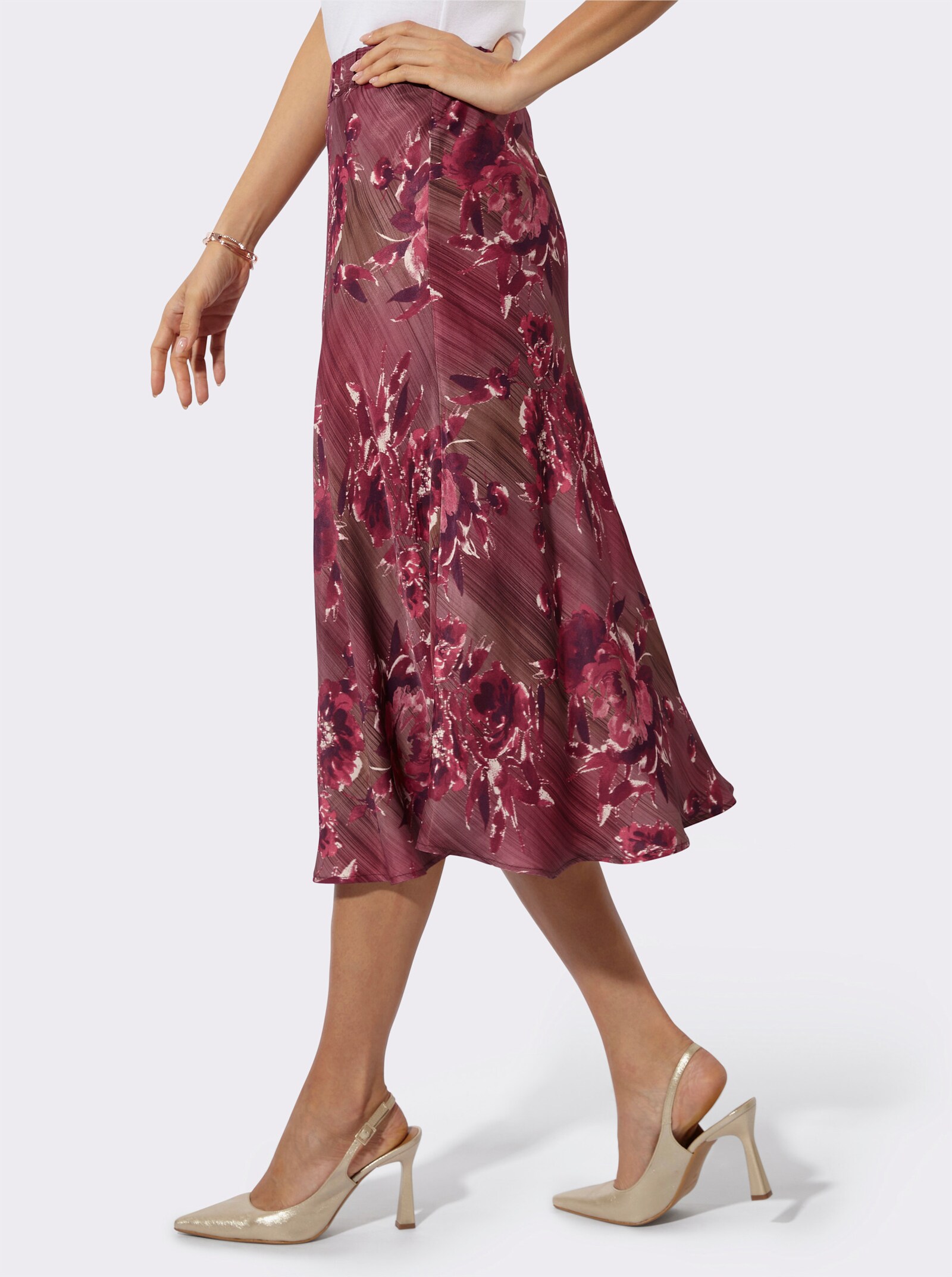 Satinrock in Bahnenform - bordeaux-braun-bedruckt