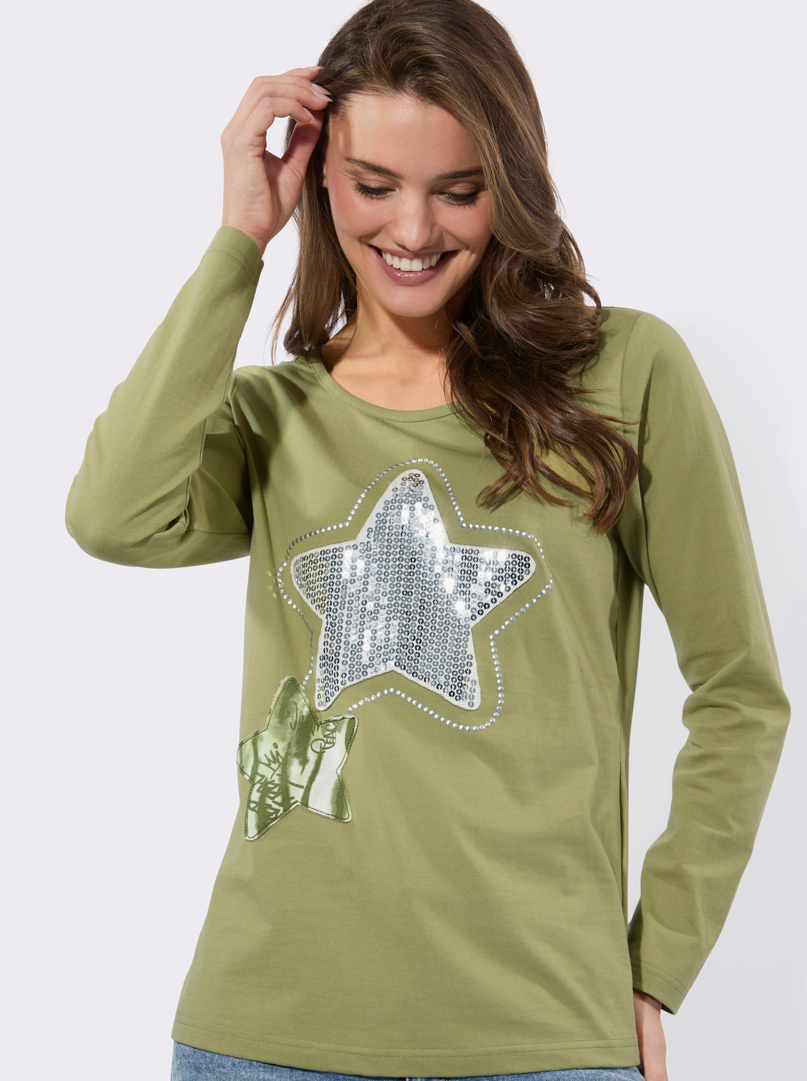 Rundhalsshirt mit Sternen-Motiv - schilf