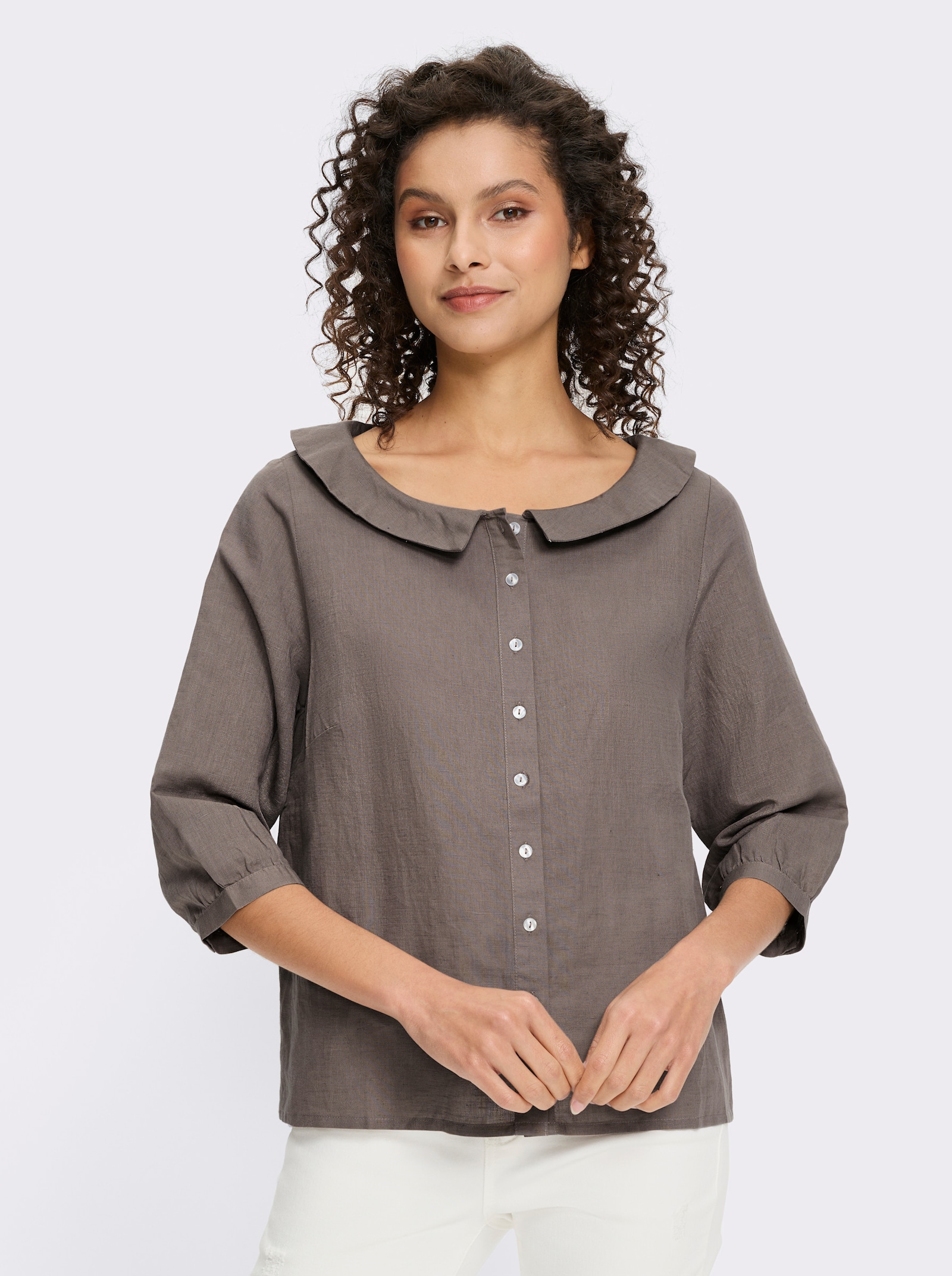 heine Leinenbluse mit Bubi-Kragen - dunkeltaupe