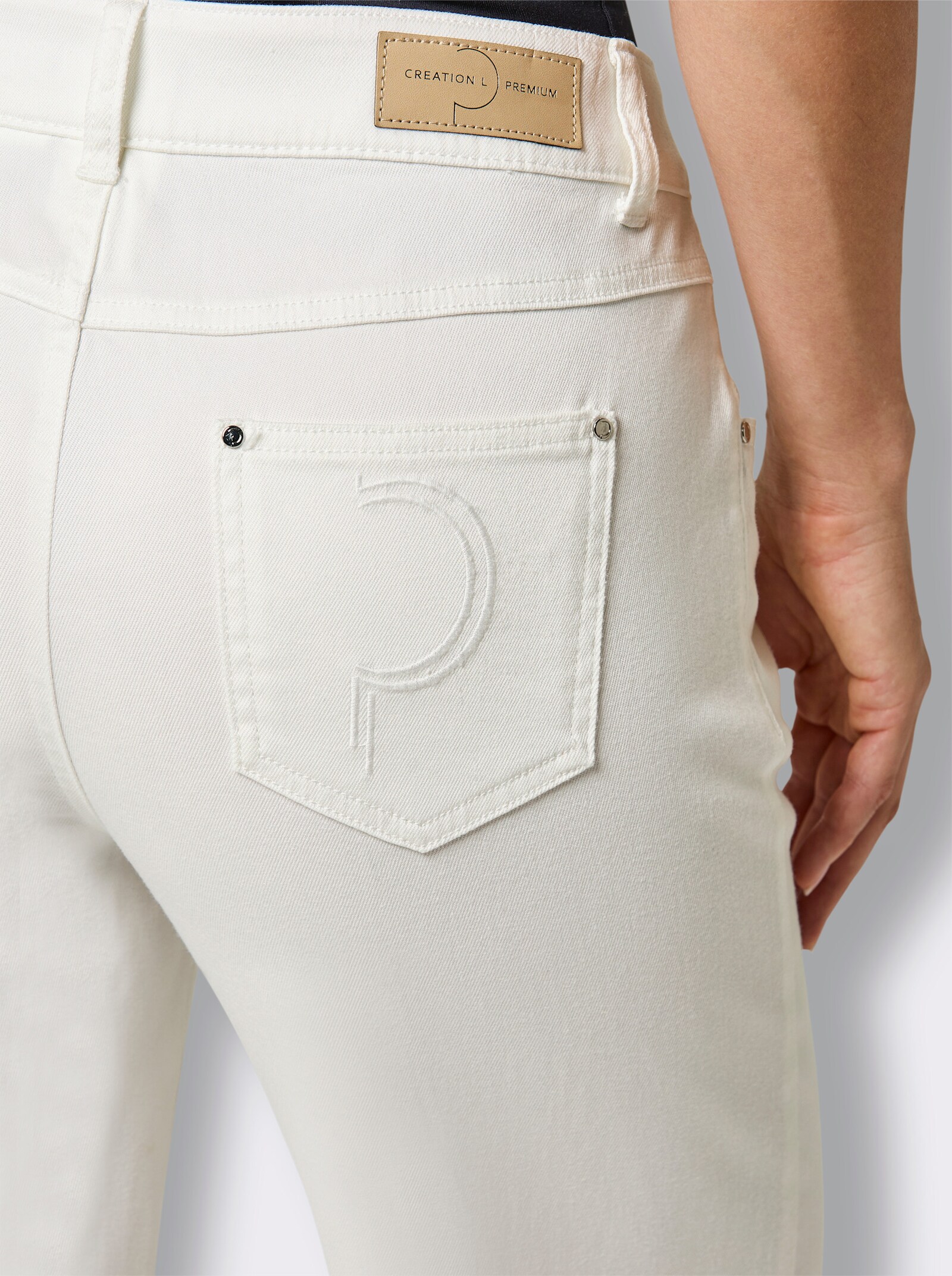CREATION L PREMIUM Stretch-Jeans mit Stickerei - ecru