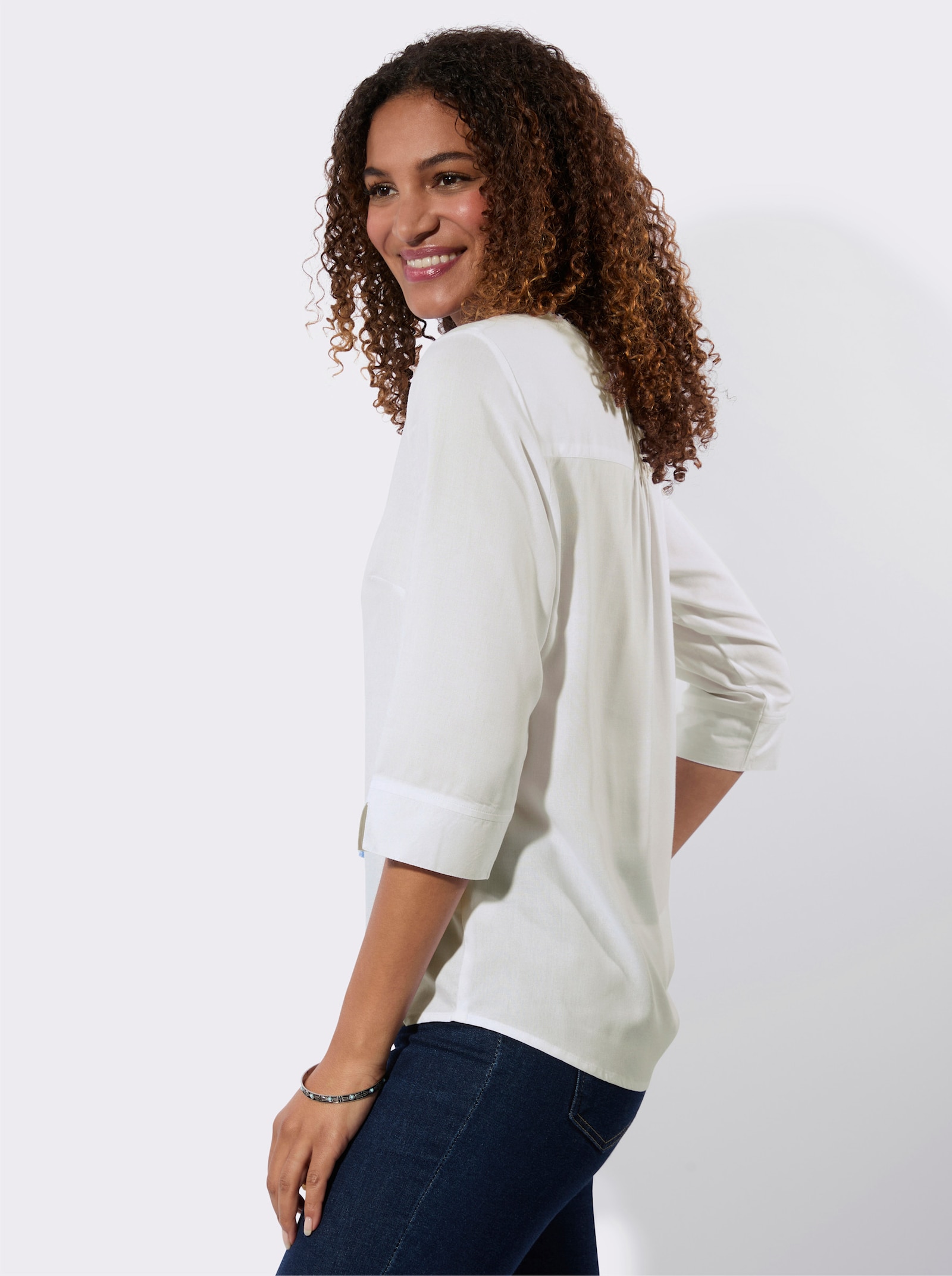 Tuniek met bindstrikjes - wit/middenblauw