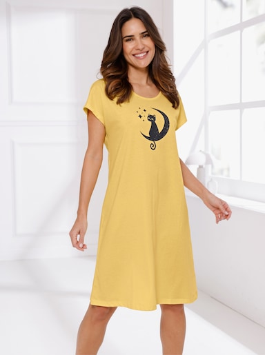 Nachthemd mit Katzen-Motiv - gelb