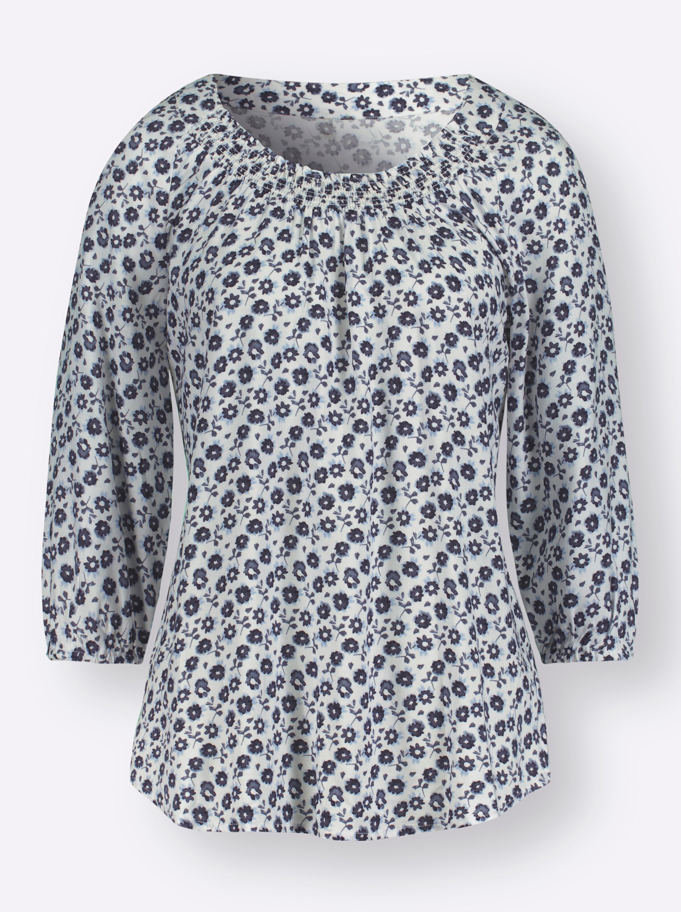 Witt Weiden Damen Druckbluse ecru dunkelblau bedruckt  - Onlineshop Witt Weiden