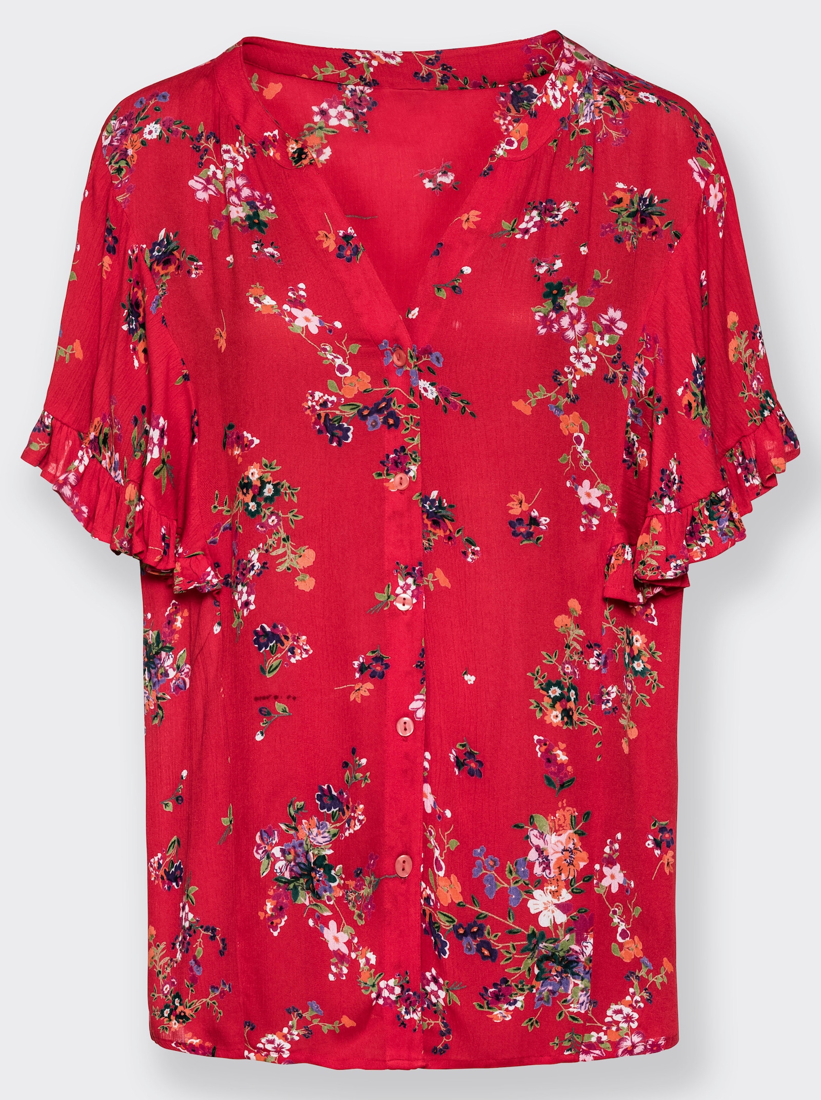 Blouse met print van viscose, gebloemd - aardbei gedessineerd