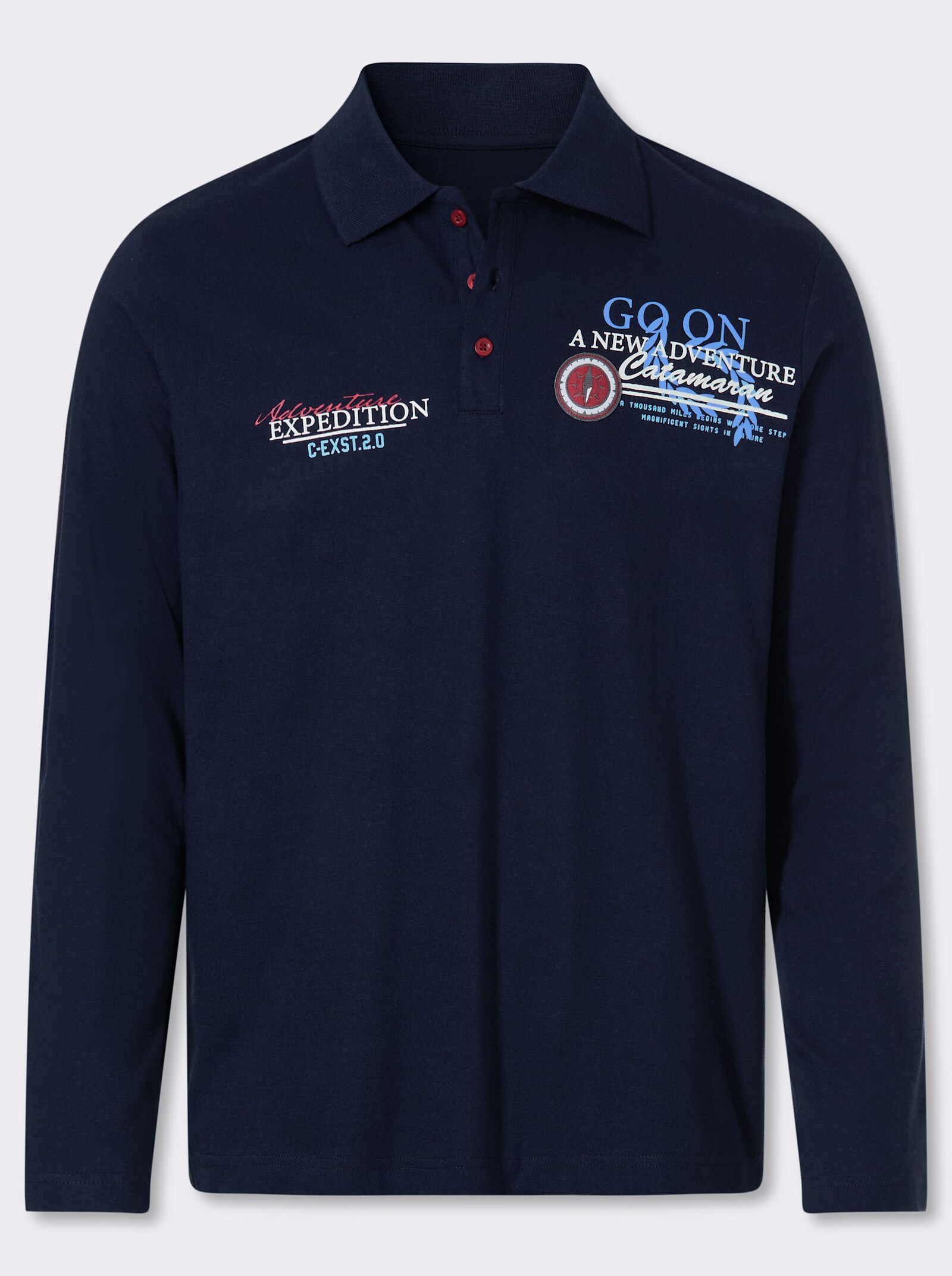 Catamaran Langarm-Poloshirt - marine-bedruckt