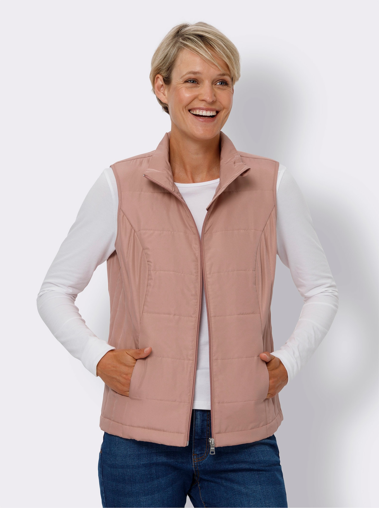 Prošívaná vesta s kapsami ve švu - růžové dřevo