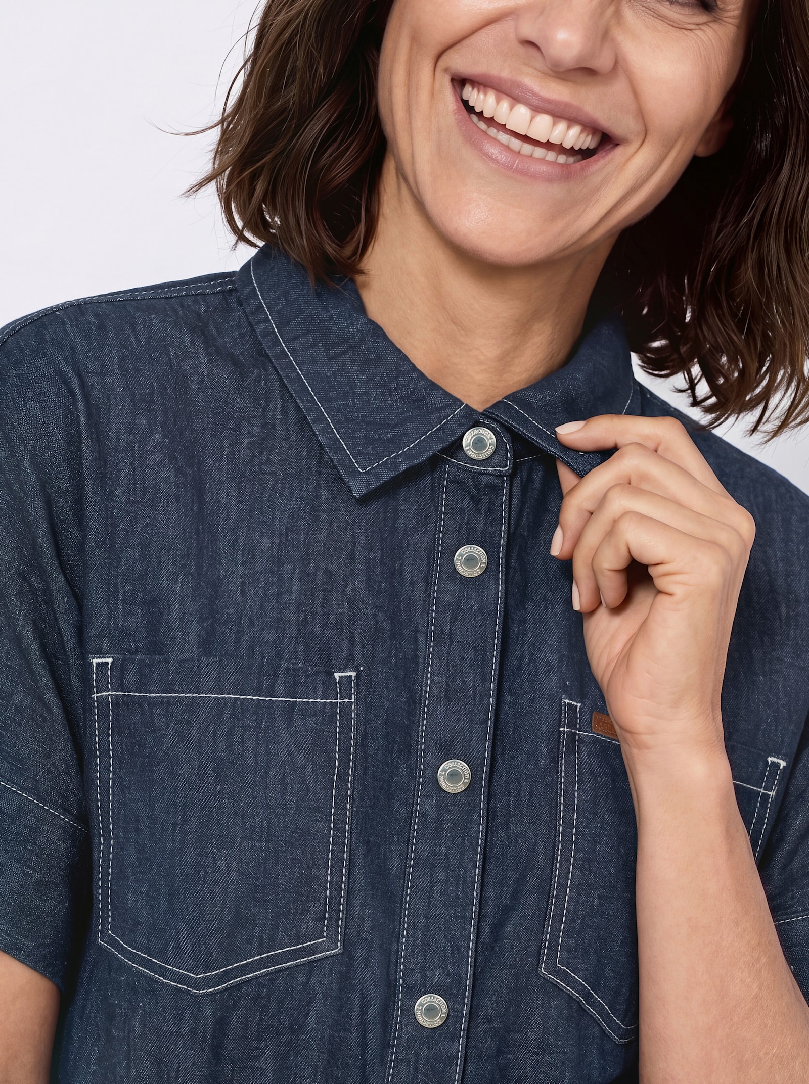 Jeansbluse mit regulierbarem Taillen-Kordelzug - dark blue
