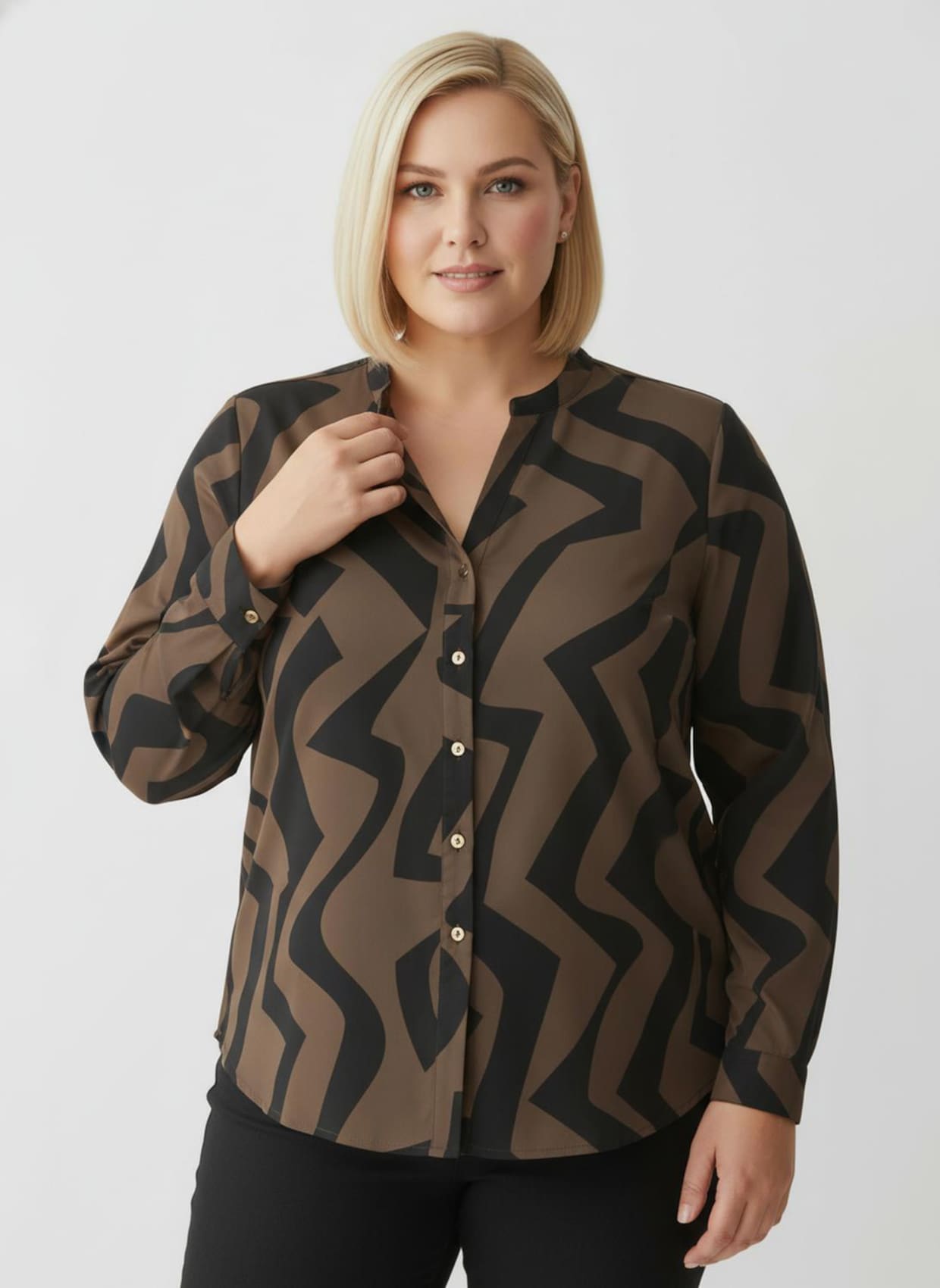 Langarmbluse mit Grafik-Druck - braun-schwarz-bedruckt