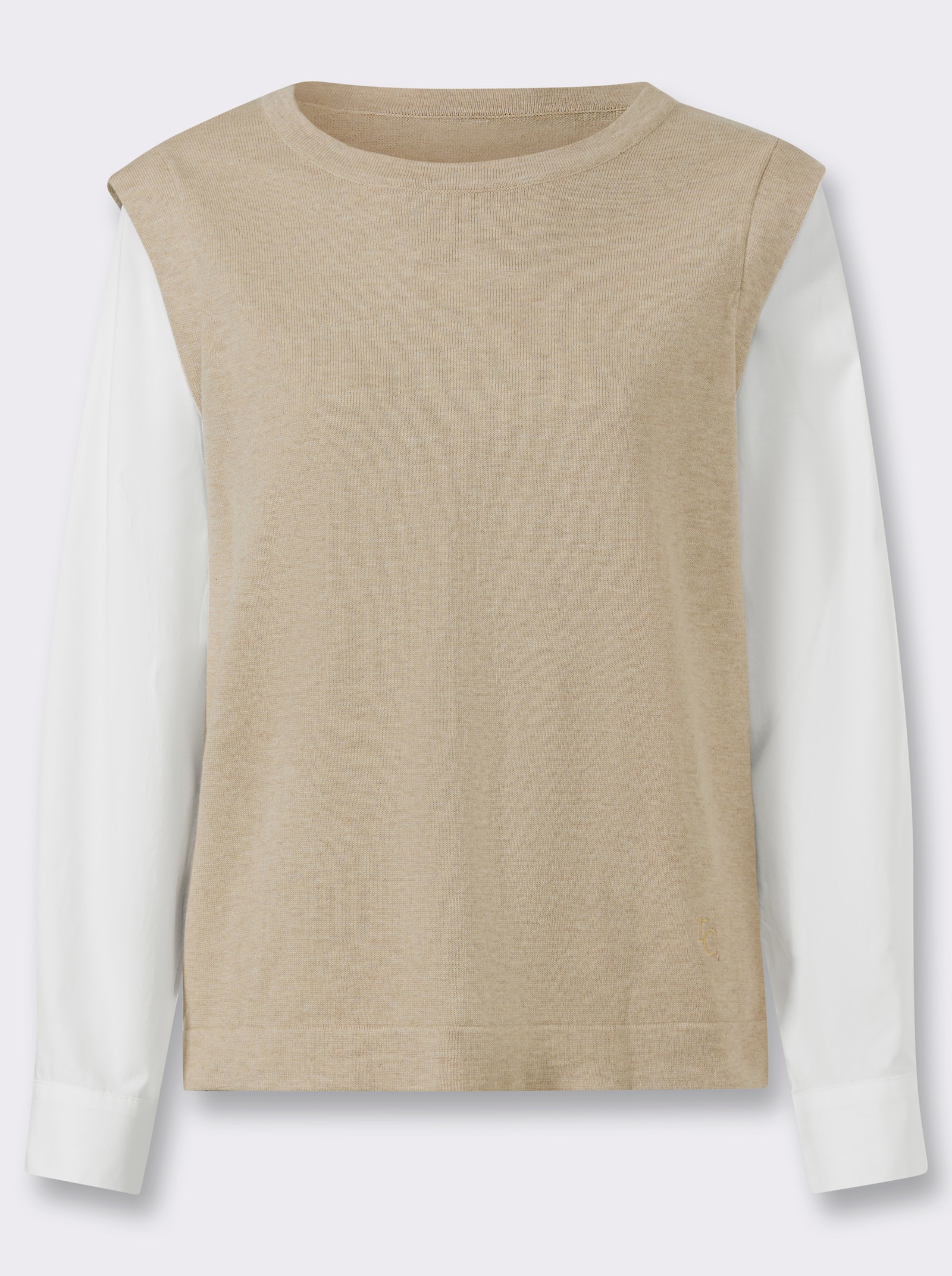 heine Langarm-Pullover mit Logo-Stickerei - beige-ecru-meliert