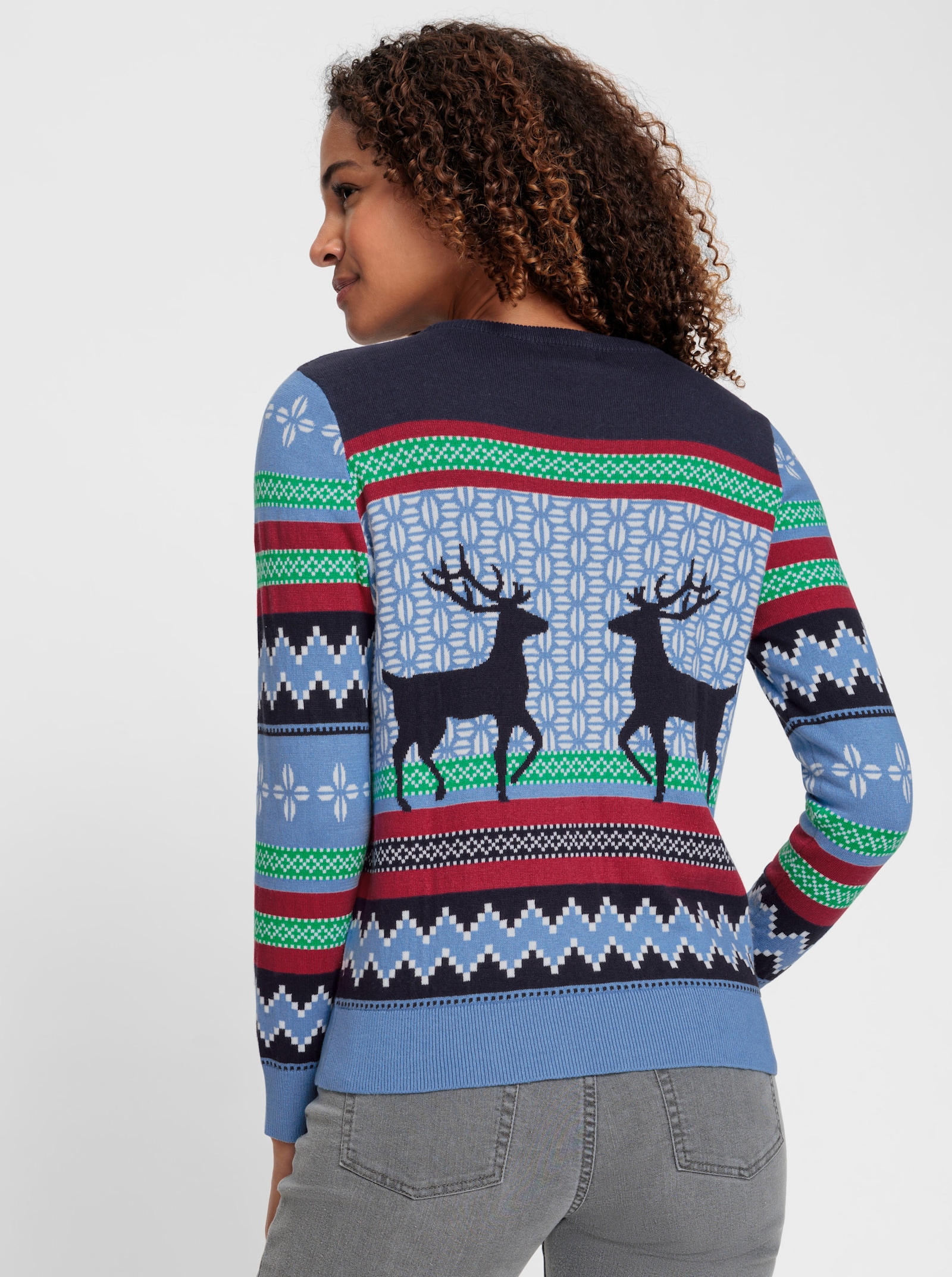 Jacquard-Pullover in Norweger-Optik - marine-himmelblau-gemustert