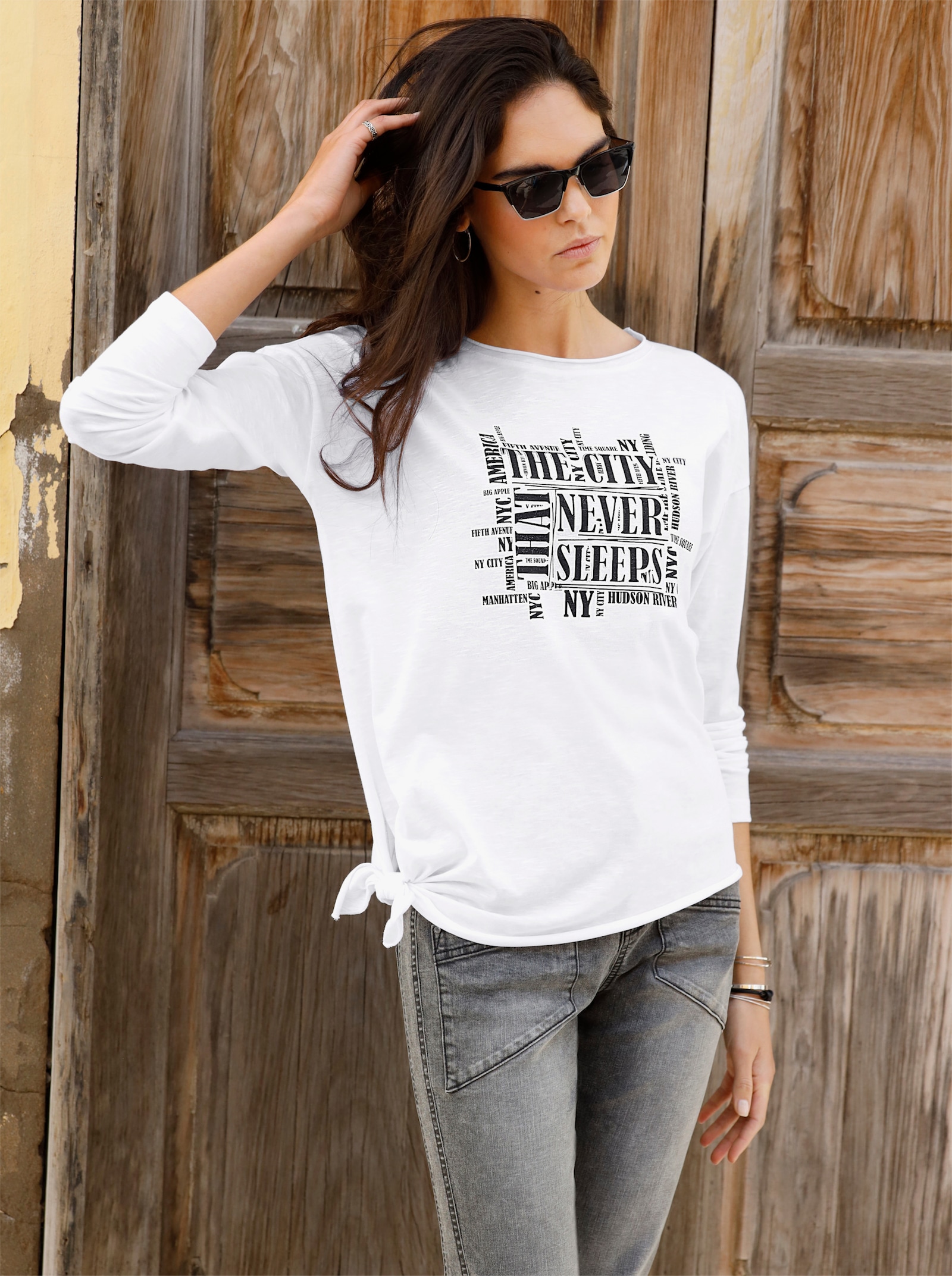 heine Langarmshirt zum Knoten - weiß