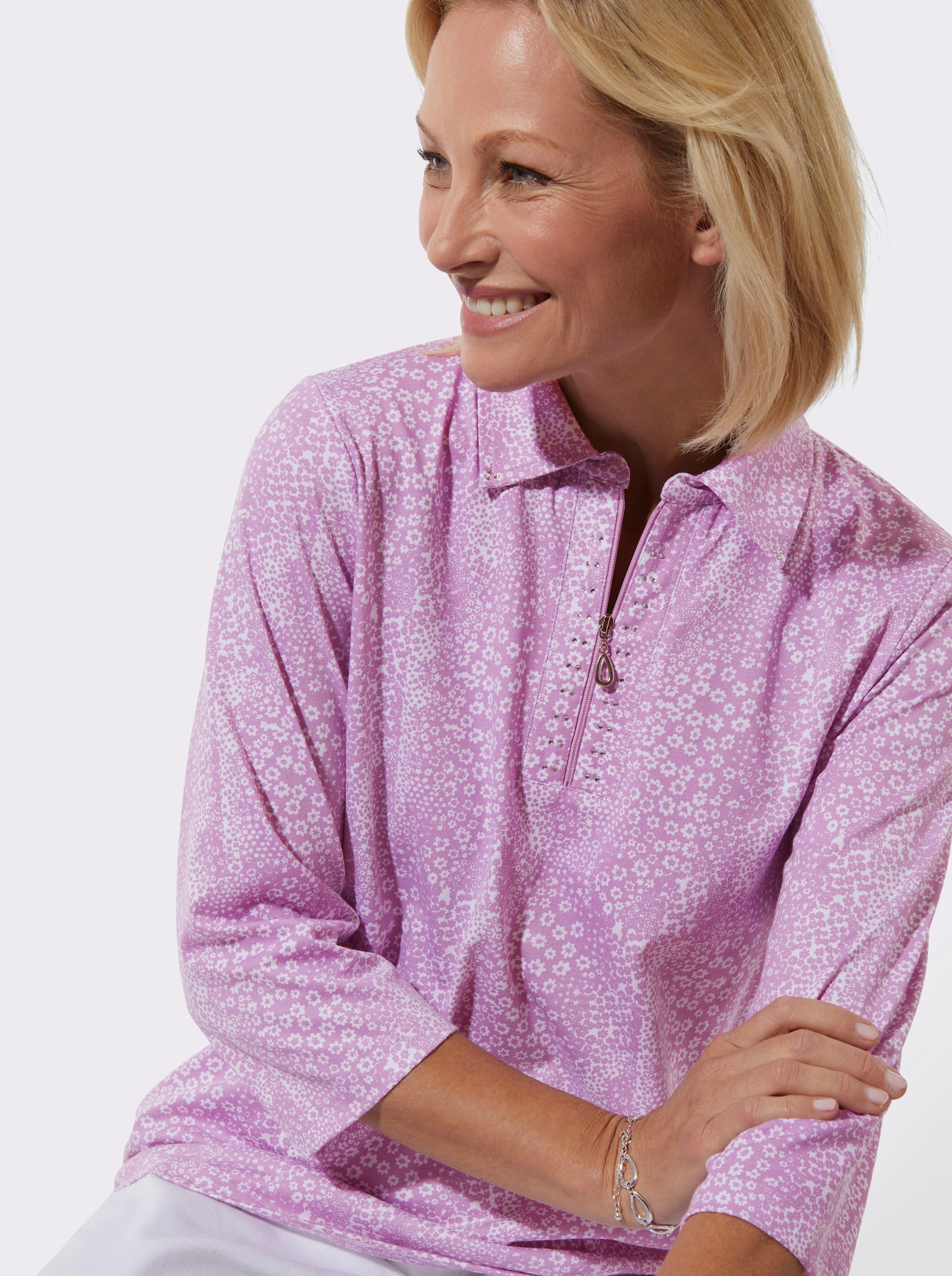 Poloshirt - orchidee-wit-bedrukt