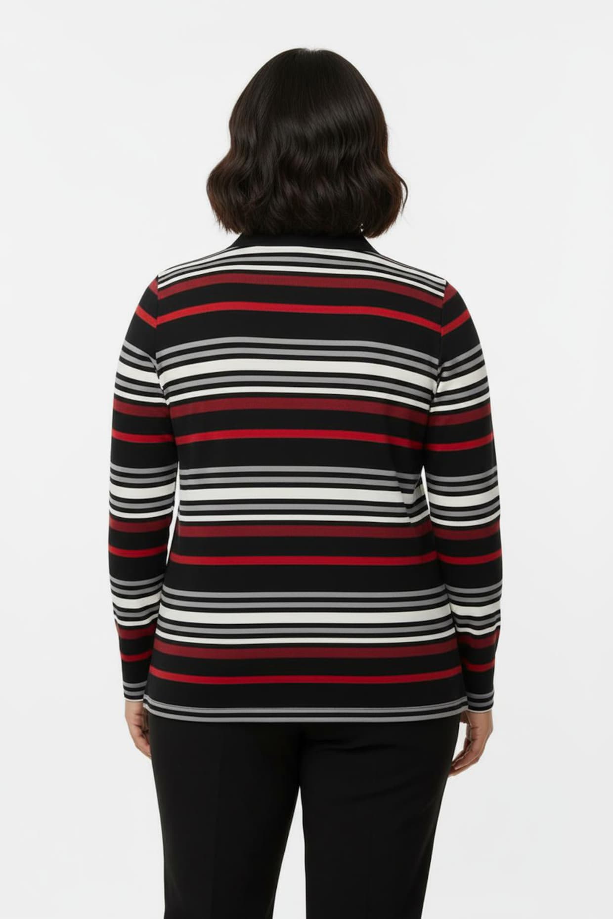 Poloshirt mit kurzem Zipper - rot-schwarz-geringelt