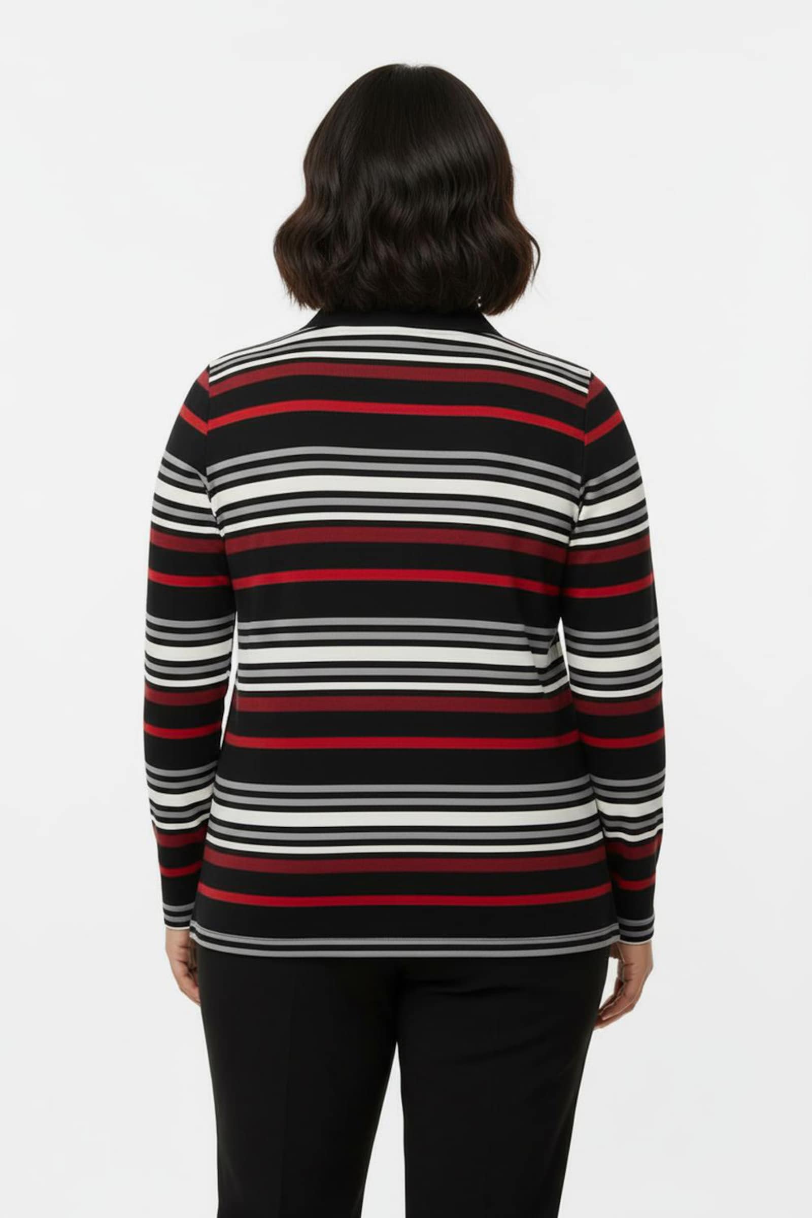 Poloshirt mit kurzem Zipper - rot-schwarz-geringelt