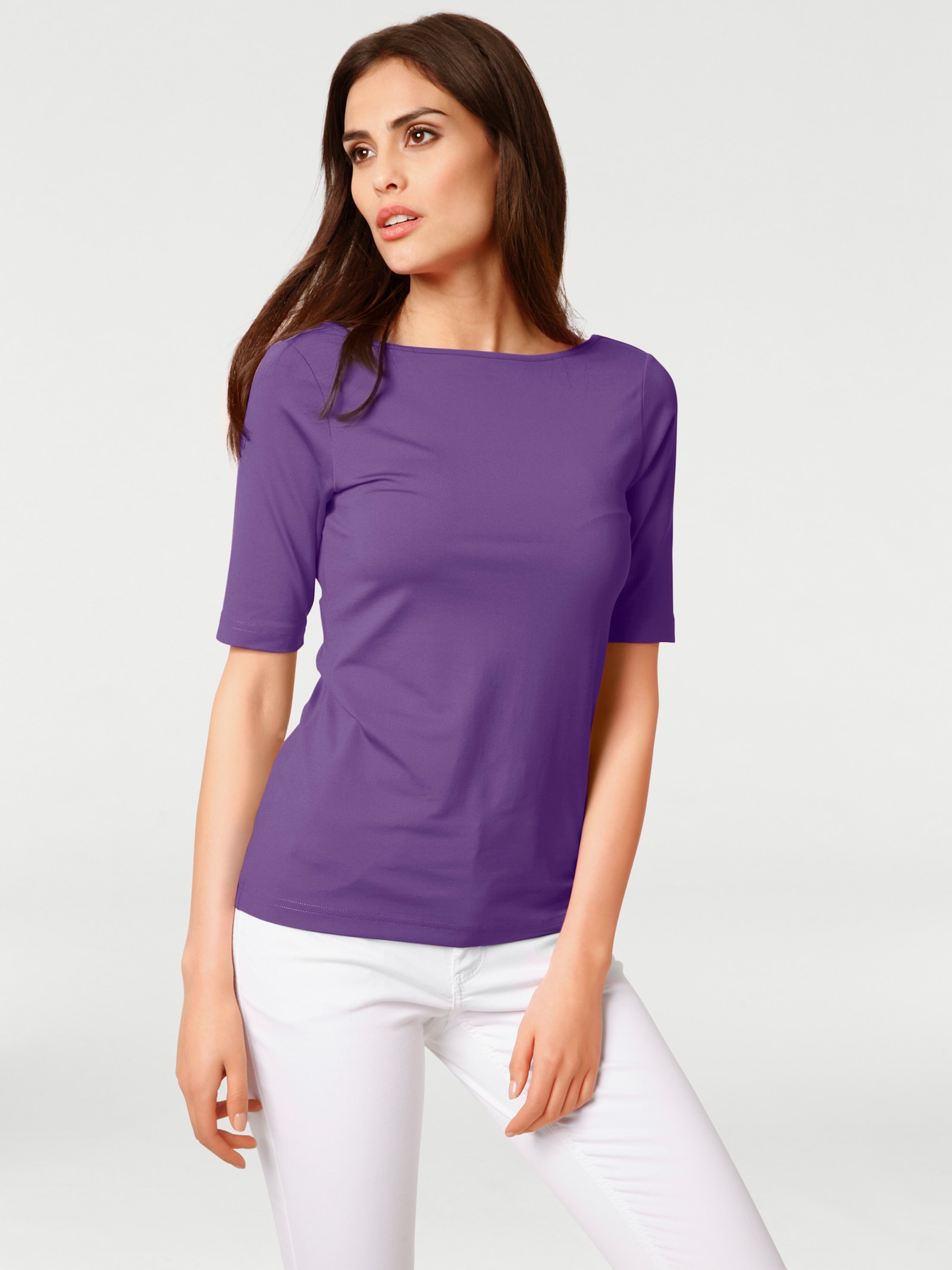 heine Kurzarmshirt mit V-Ausschnitt hinten - lila