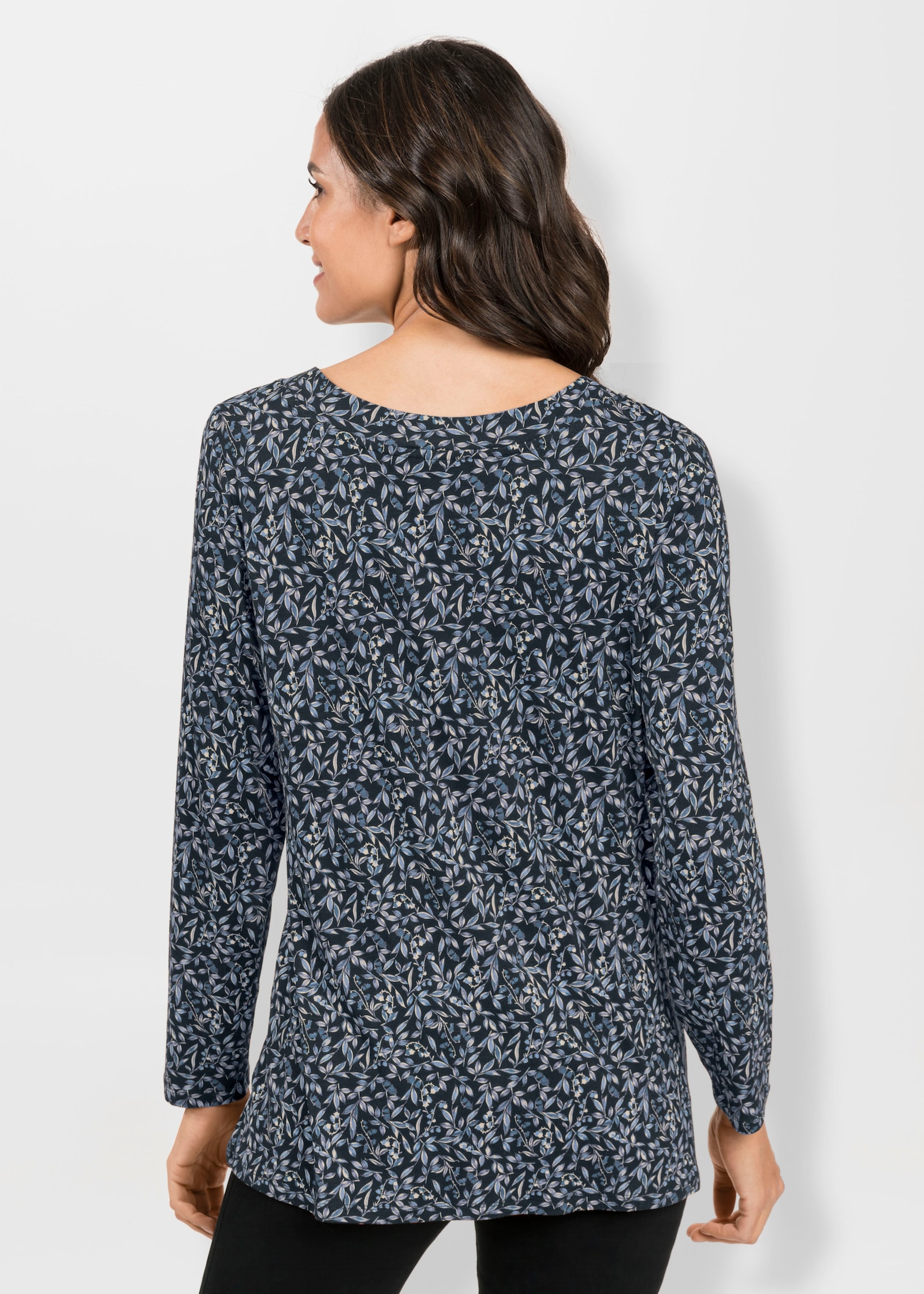 Tunikashirt mit Raffung am Ausschnitt - marine-taubenblau-bedruckt