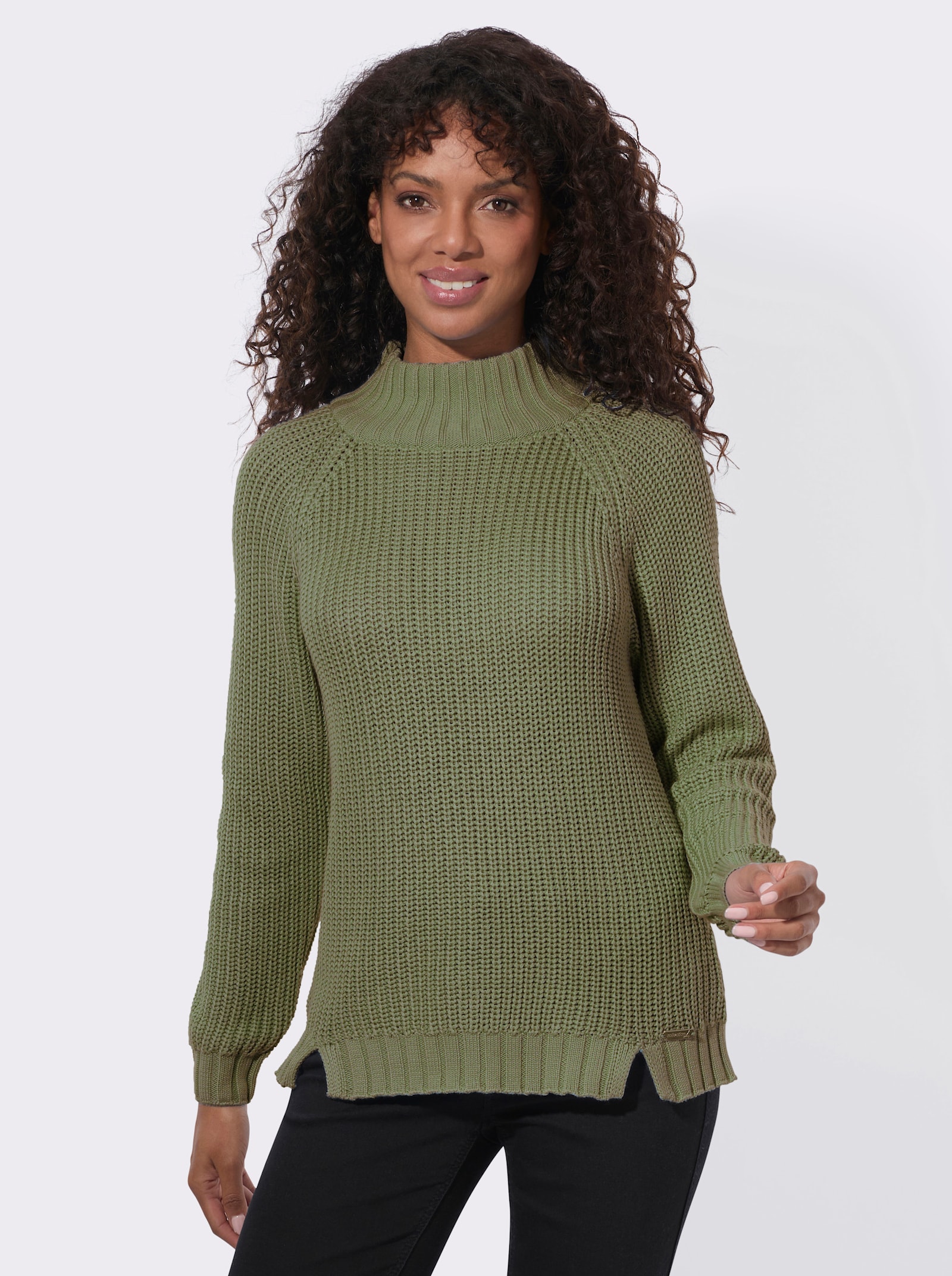 Stehkragenpullover mit Raglan-Ärmel - khaki