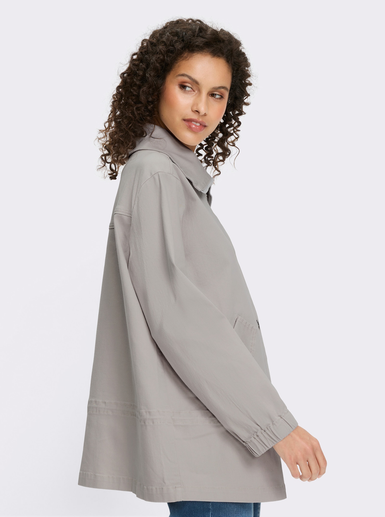 heine Freizeitjacke mit Taillen-Tunnelzug - hellgrau