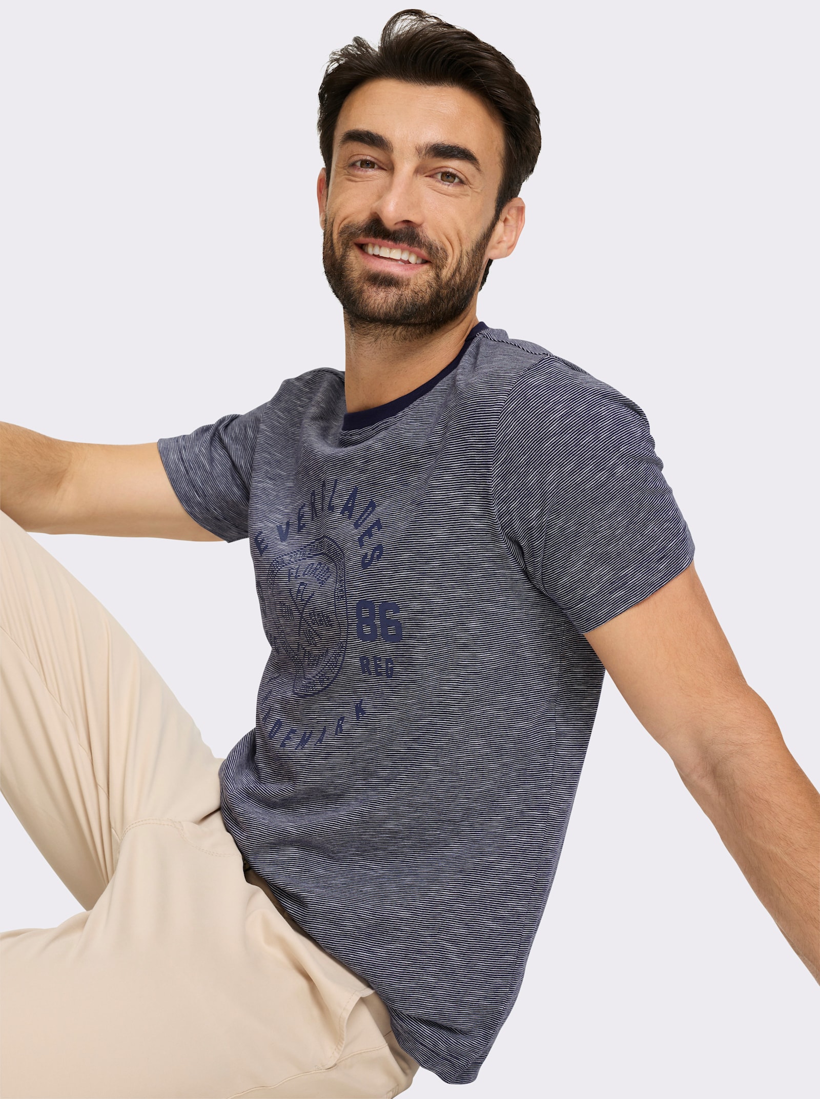 Catamaran T-Shirt mit Streifen, garngefärbt - marine-gestreift