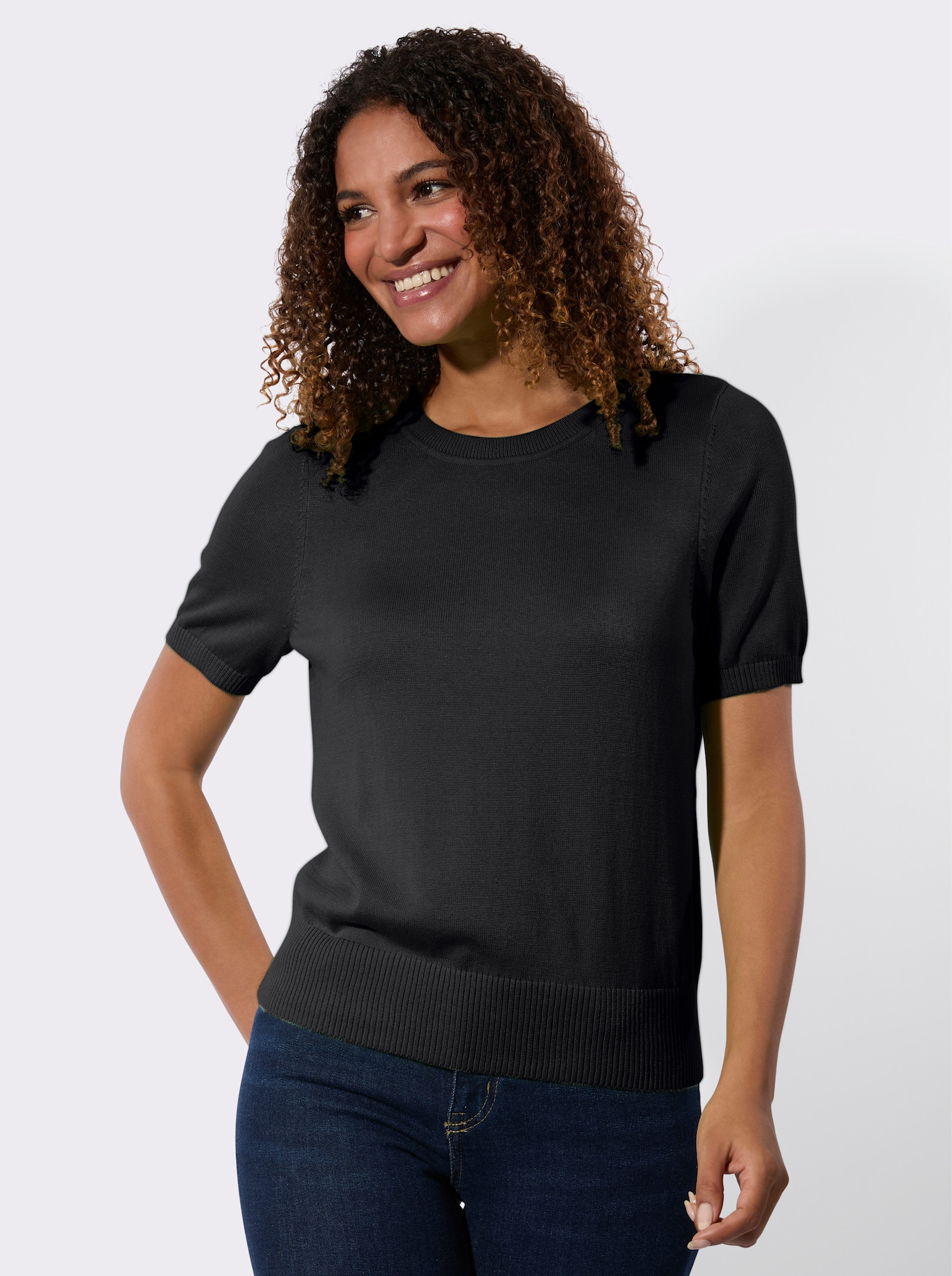 Bavlněný svetr s žebrovanými náplety - černá