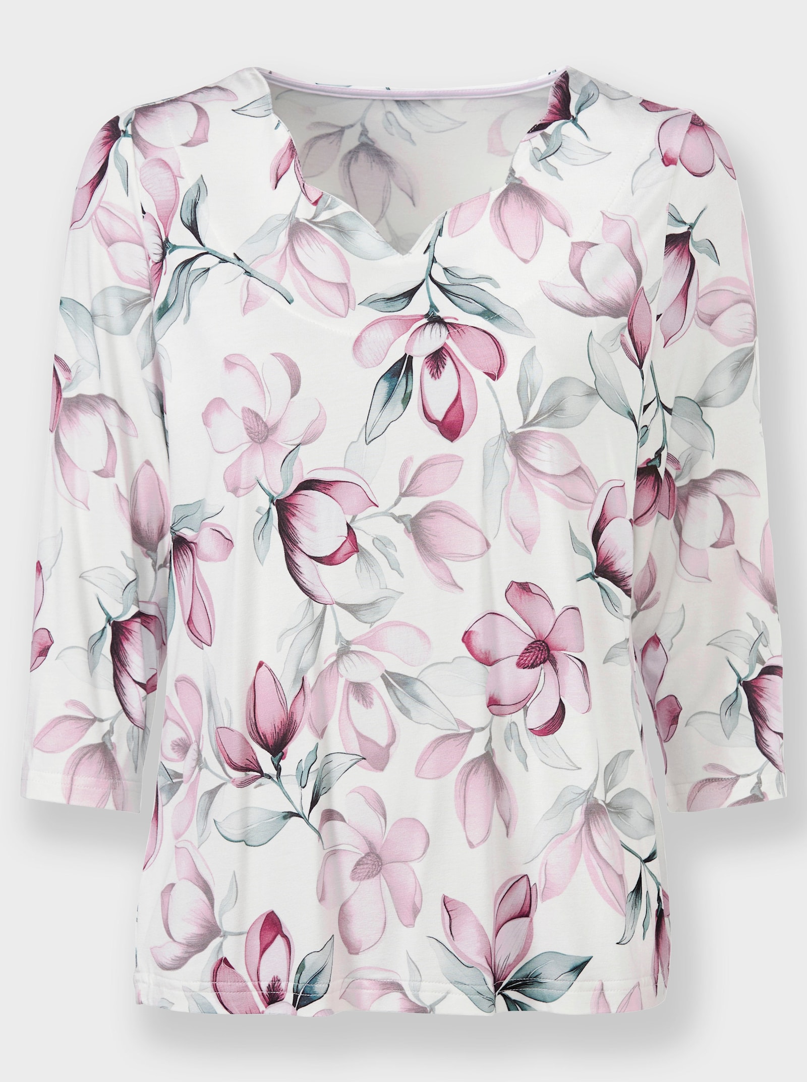 3/4-Arm-Shirt mit herzförmigem Ausschnitt - orchidee-ecru-bedruckt